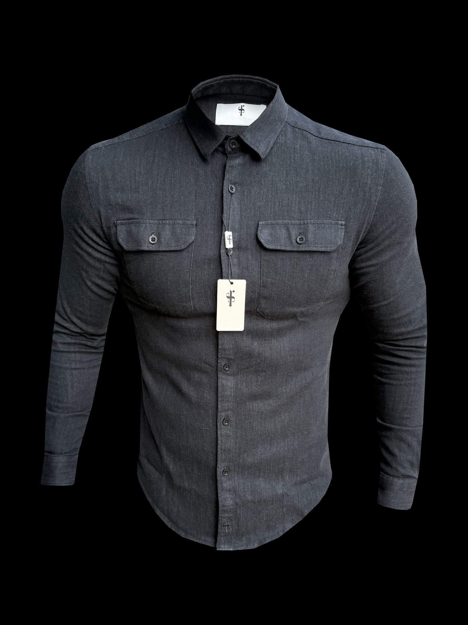 Classic Stretch Denim Black Shacket Long Sleeve - FS1173