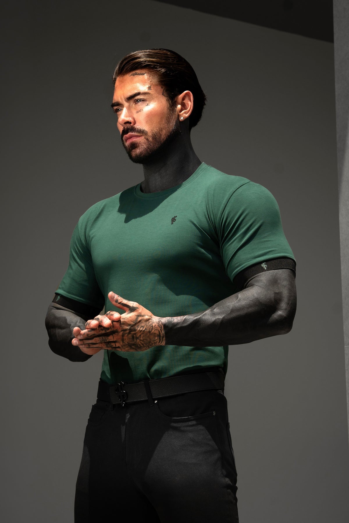 Classic Forest Green Crew T Shirt with FS Elastic Sleeve Branding - FSH1563