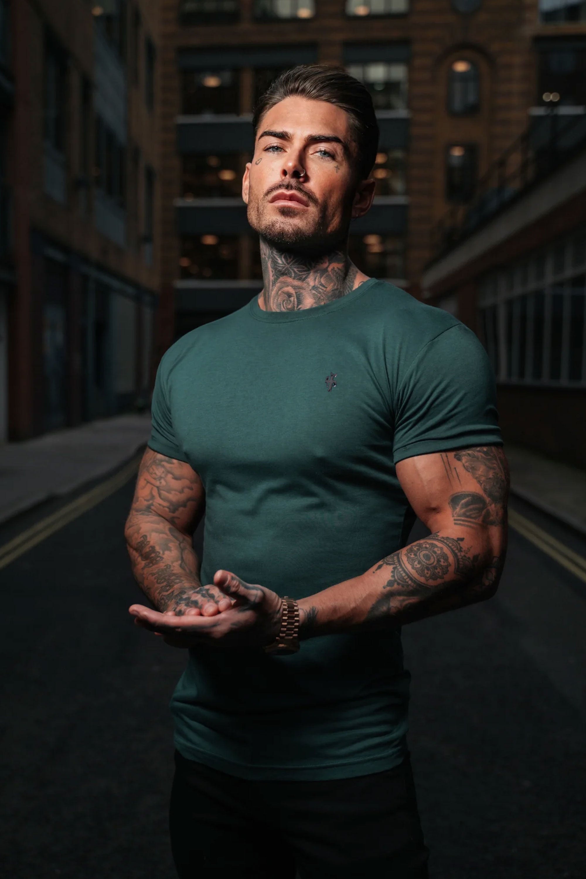 Forest Green / Black Bamboo Crew T Shirt - FSH1213