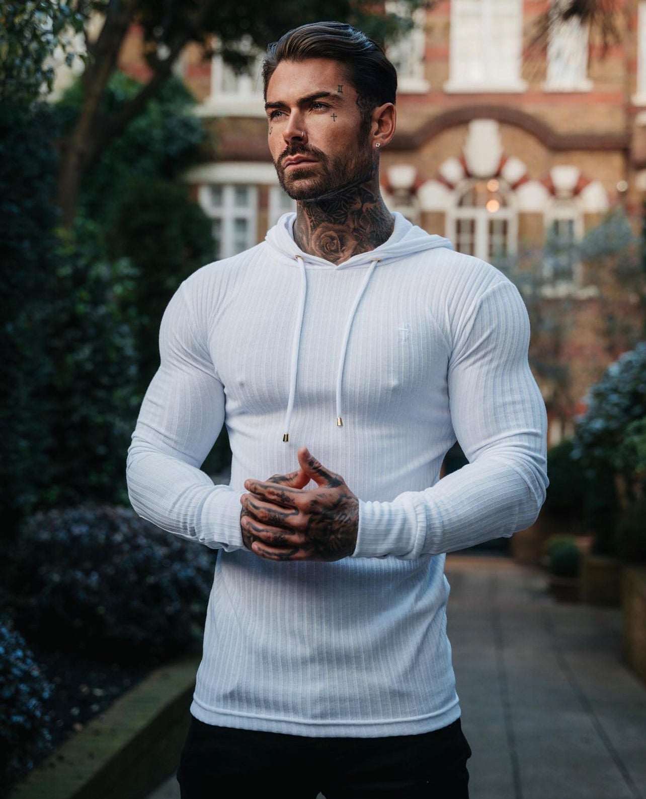 Classic White Ribbed Knit Hoodie Jumper - FSH903
