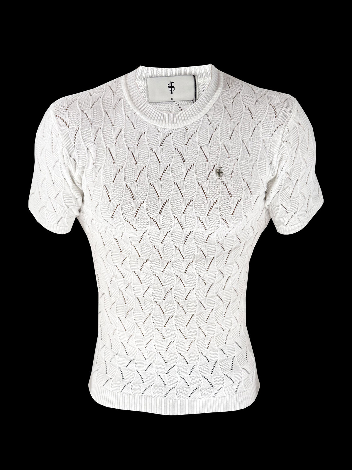 White Wave Weave Knit Short Sleeve Sleeve T-Shirt - FSJ170