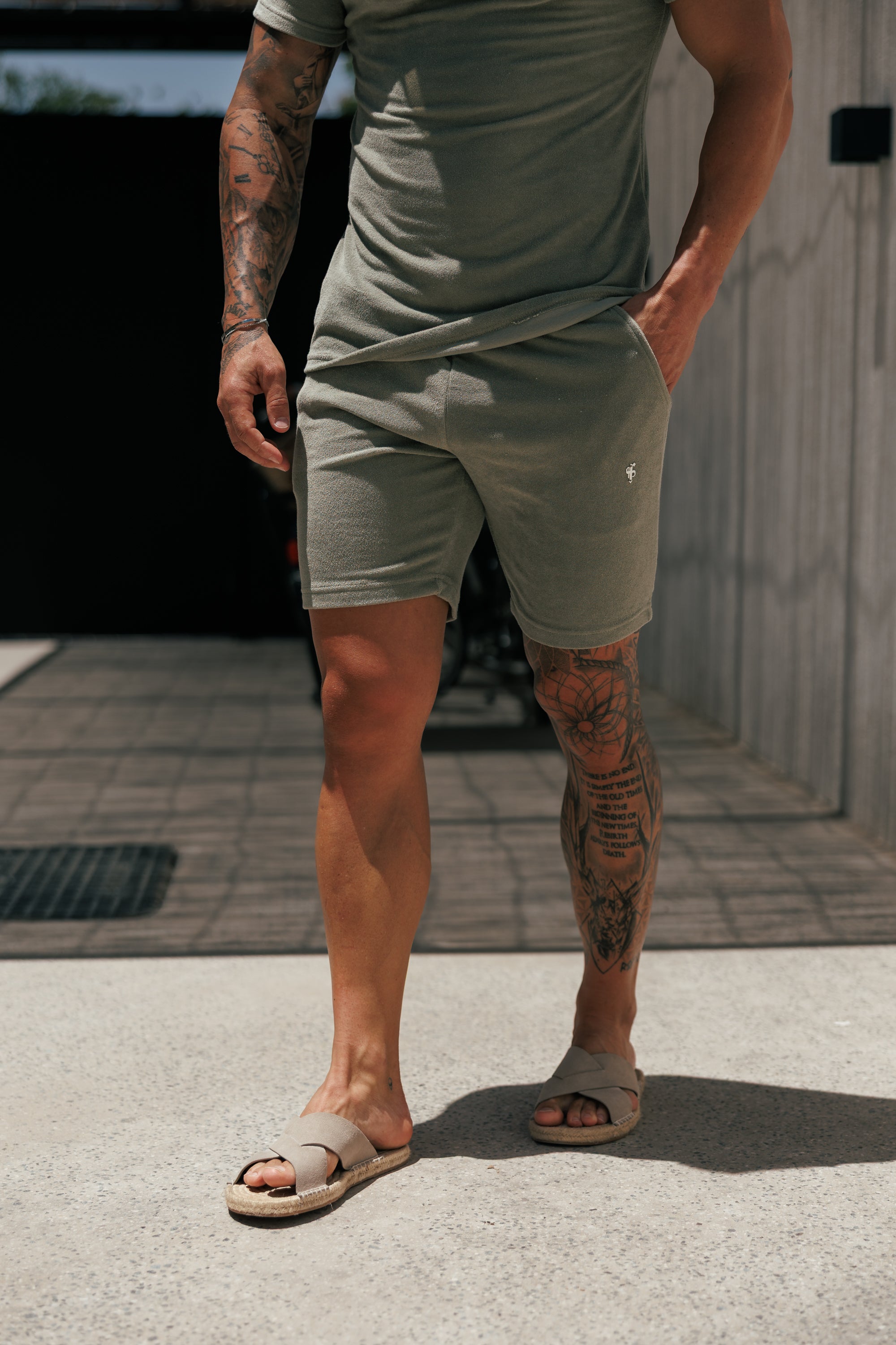 Olive Towelling Shorts - FSH1481