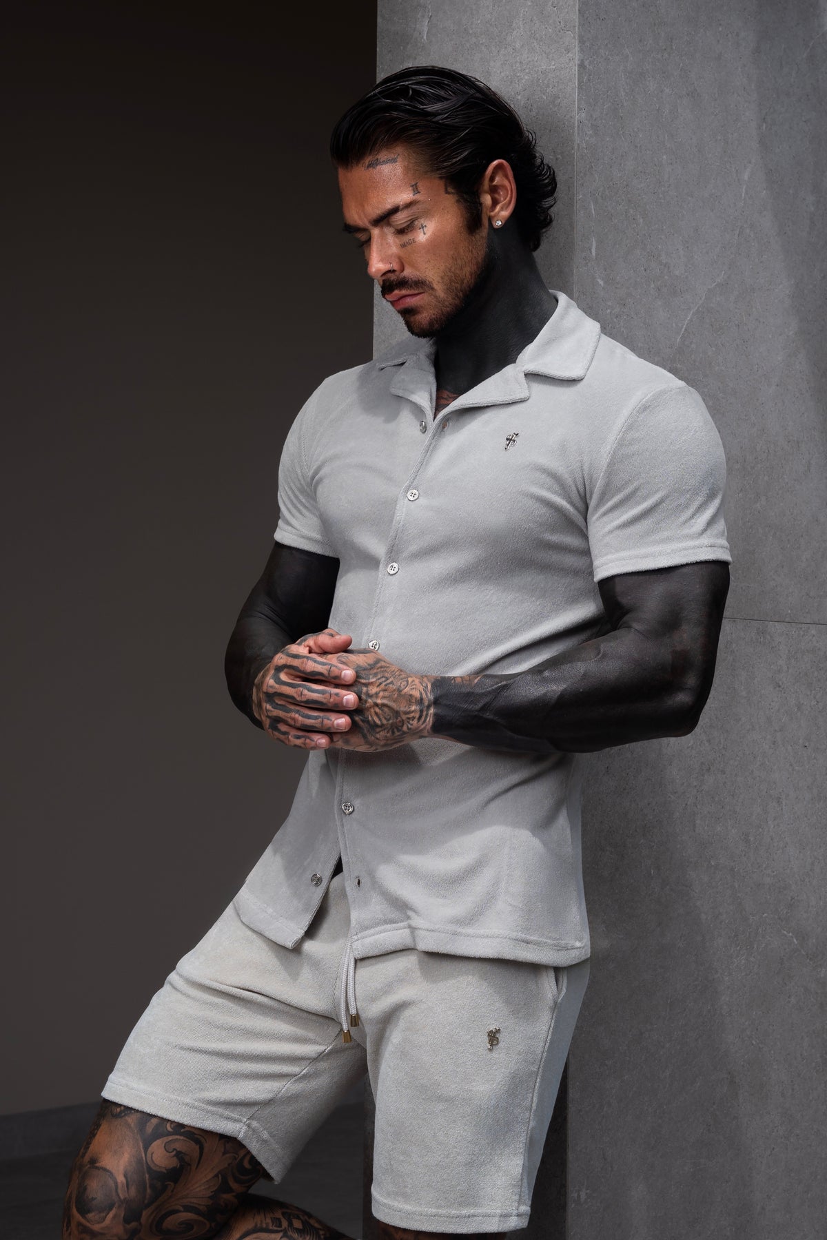 Light Grey Towelling Revere Shirt Short Sleeve - FSH1497