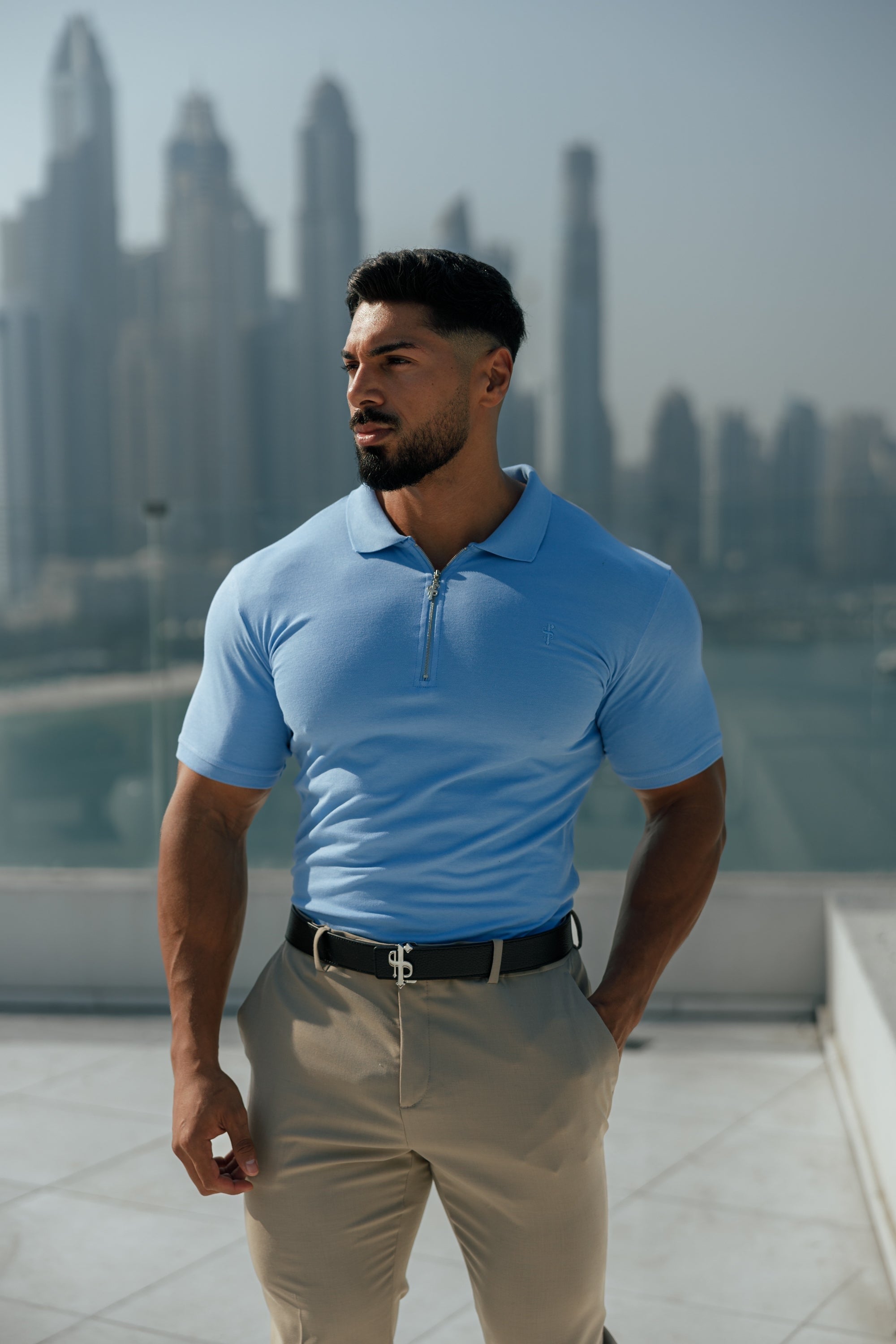 Classic Cornflower Zipped Polo Shirt - FSH1231