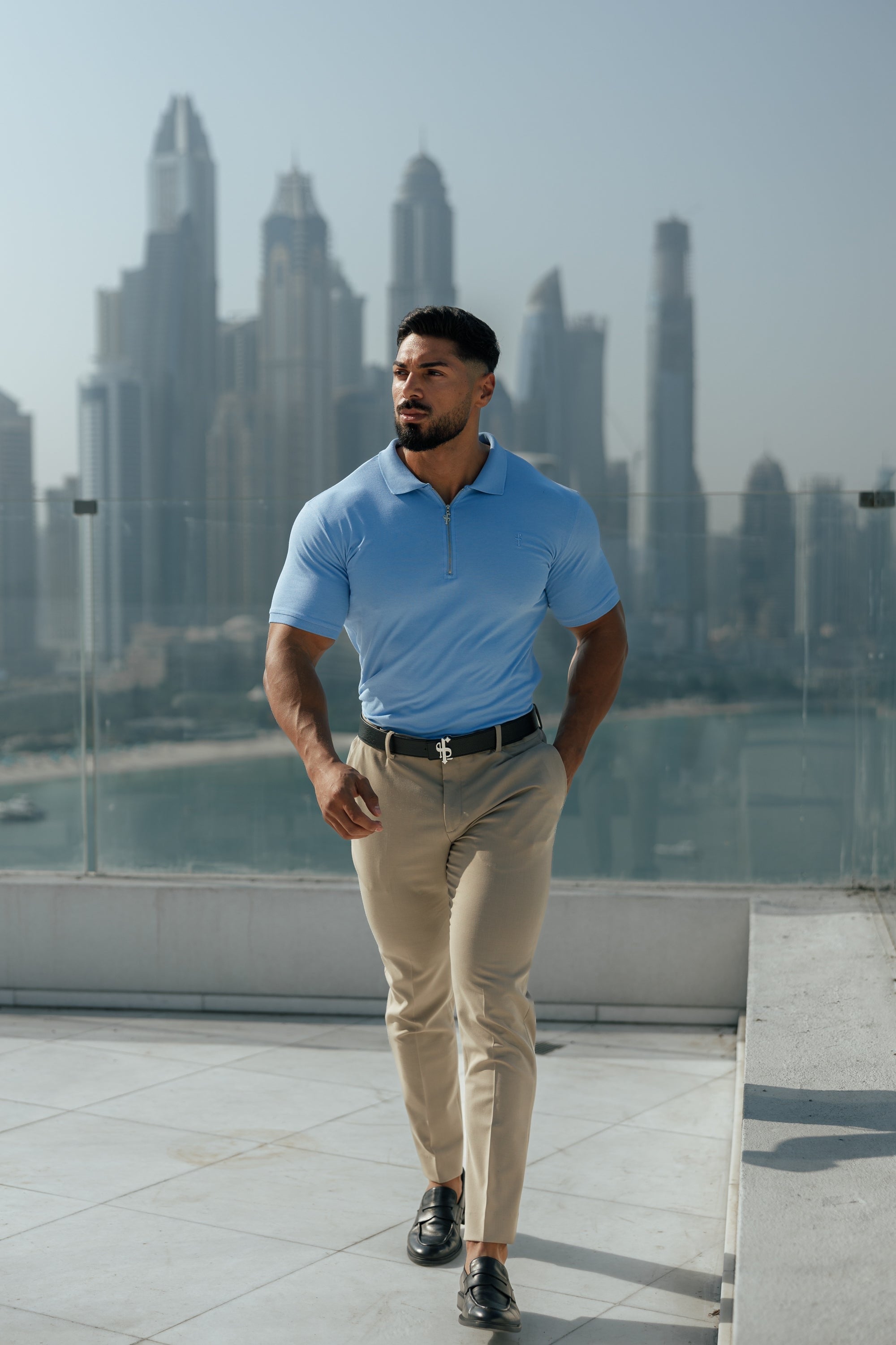 Classic Cornflower Zipped Polo Shirt - FSH1231