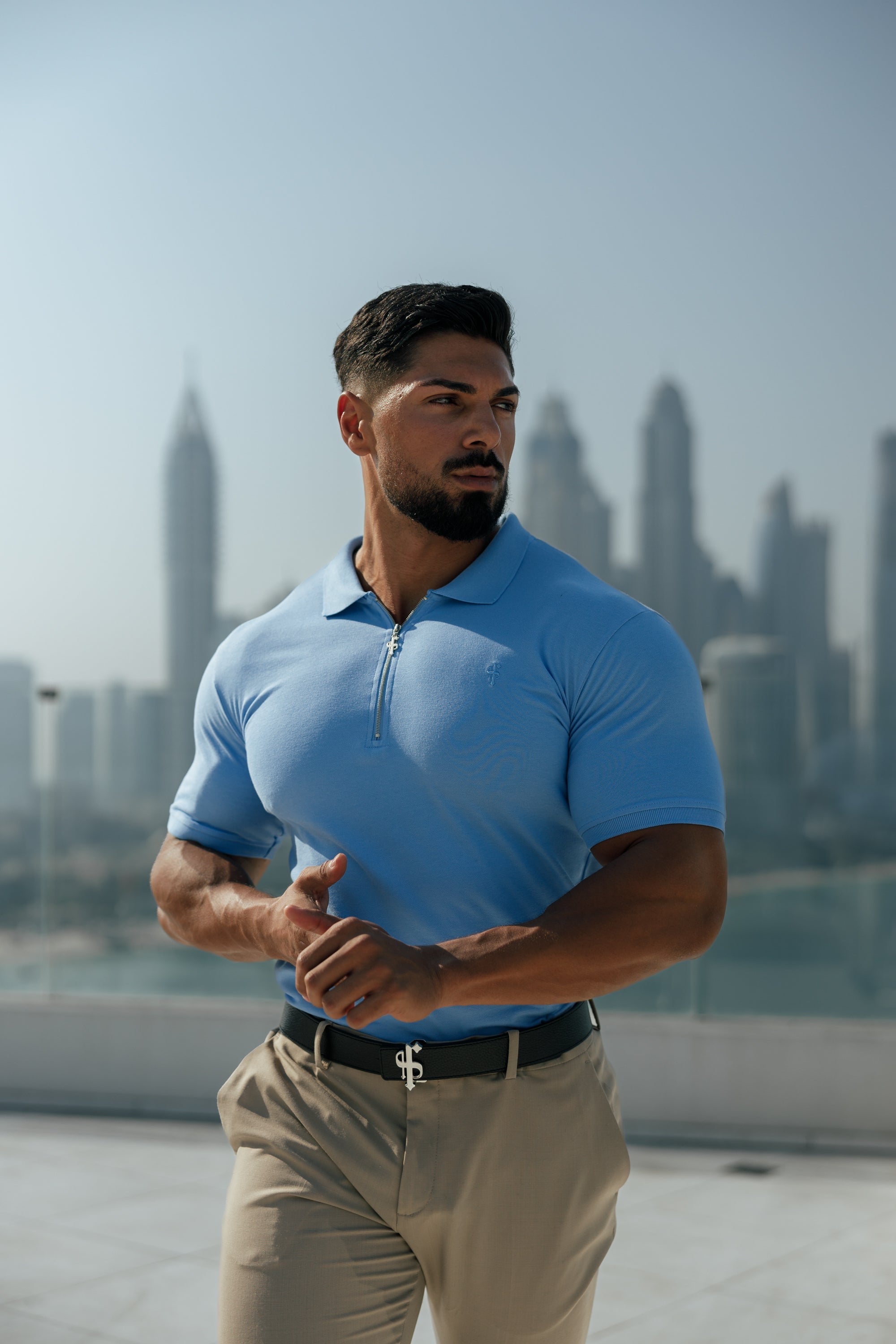 Classic Cornflower Zipped Polo Shirt - FSH1231