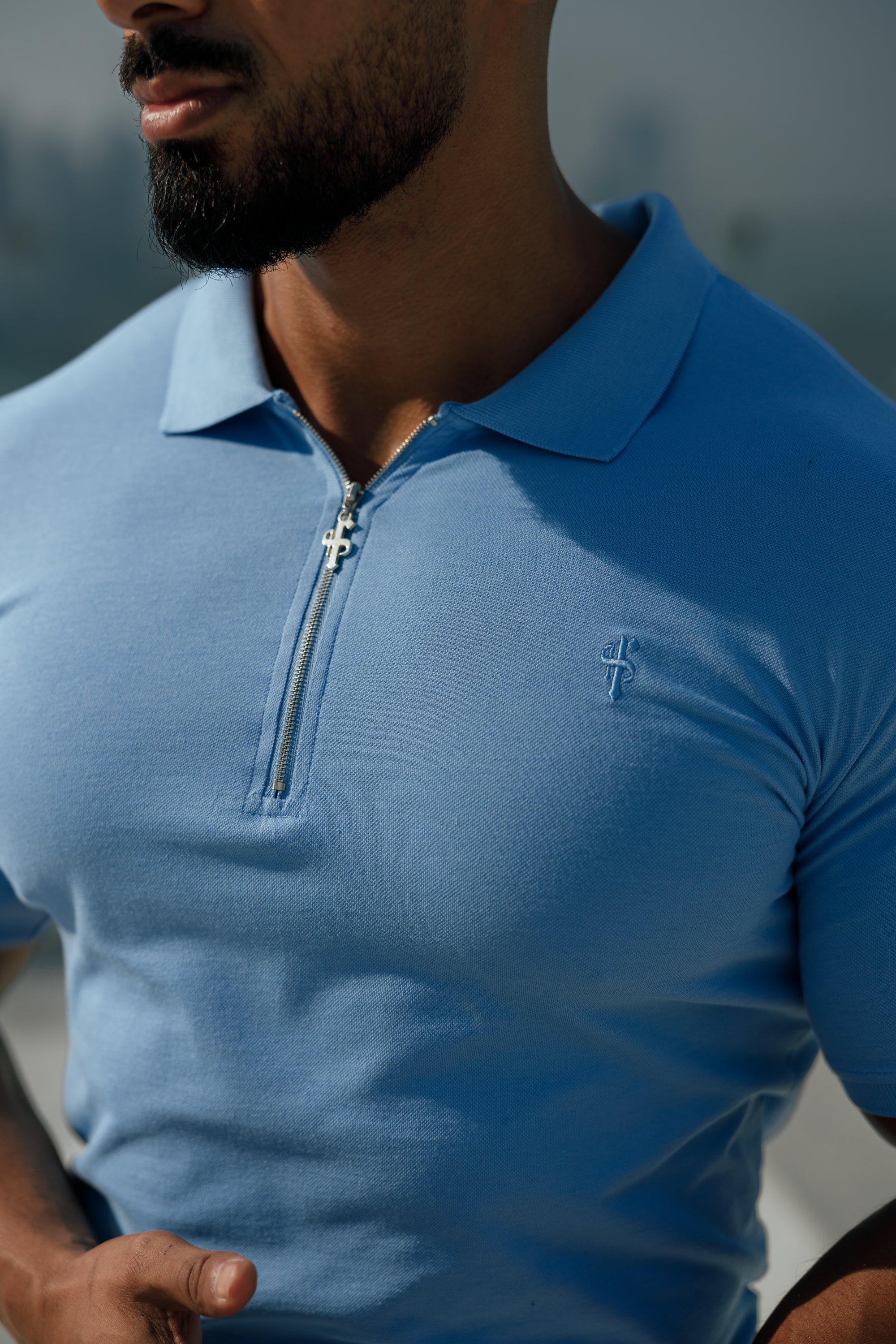 Classic Cornflower Zipped Polo Shirt - FSH1231