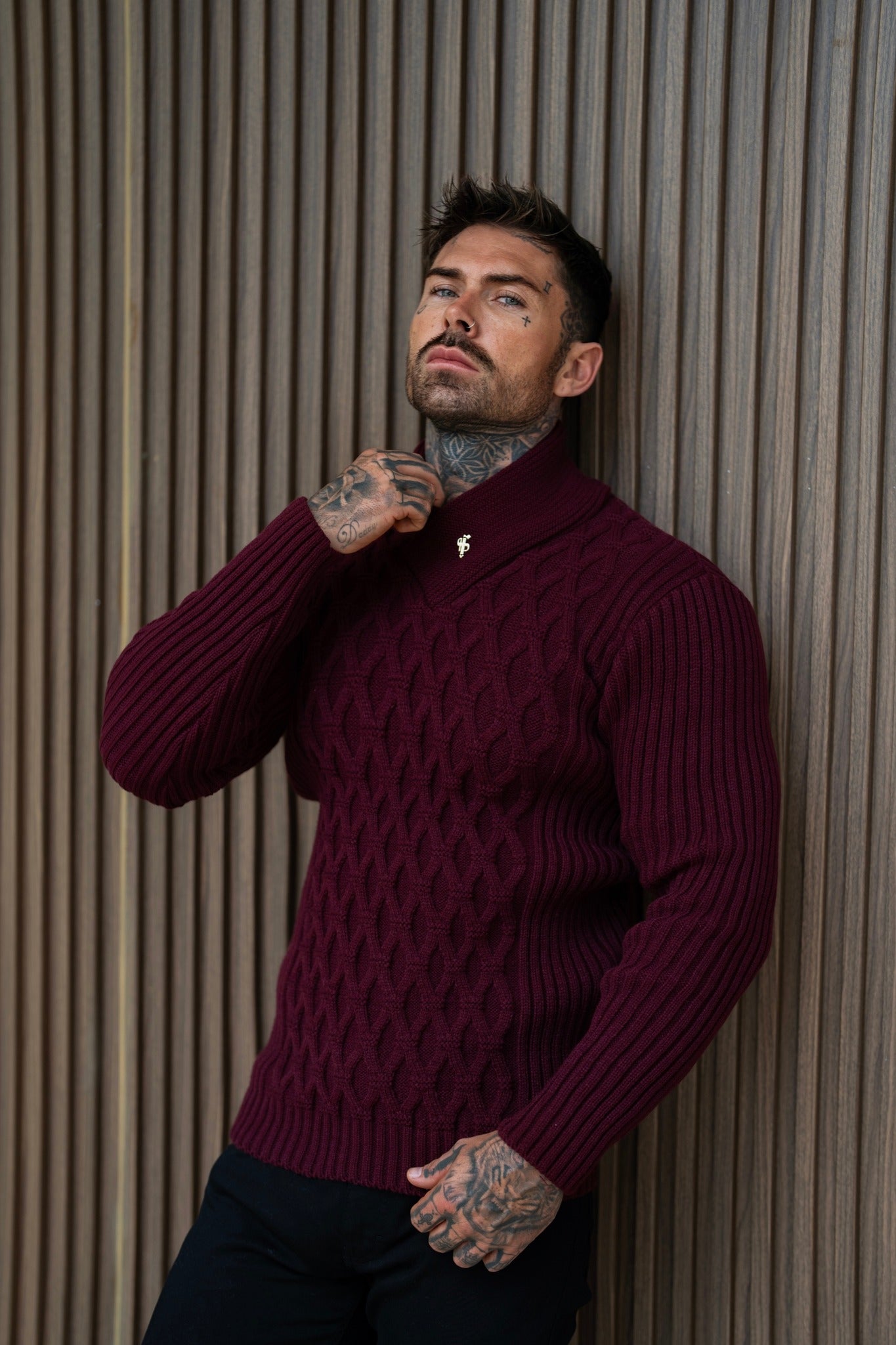 Chunky Cable Knit Burgundy Jumper - FSJ066