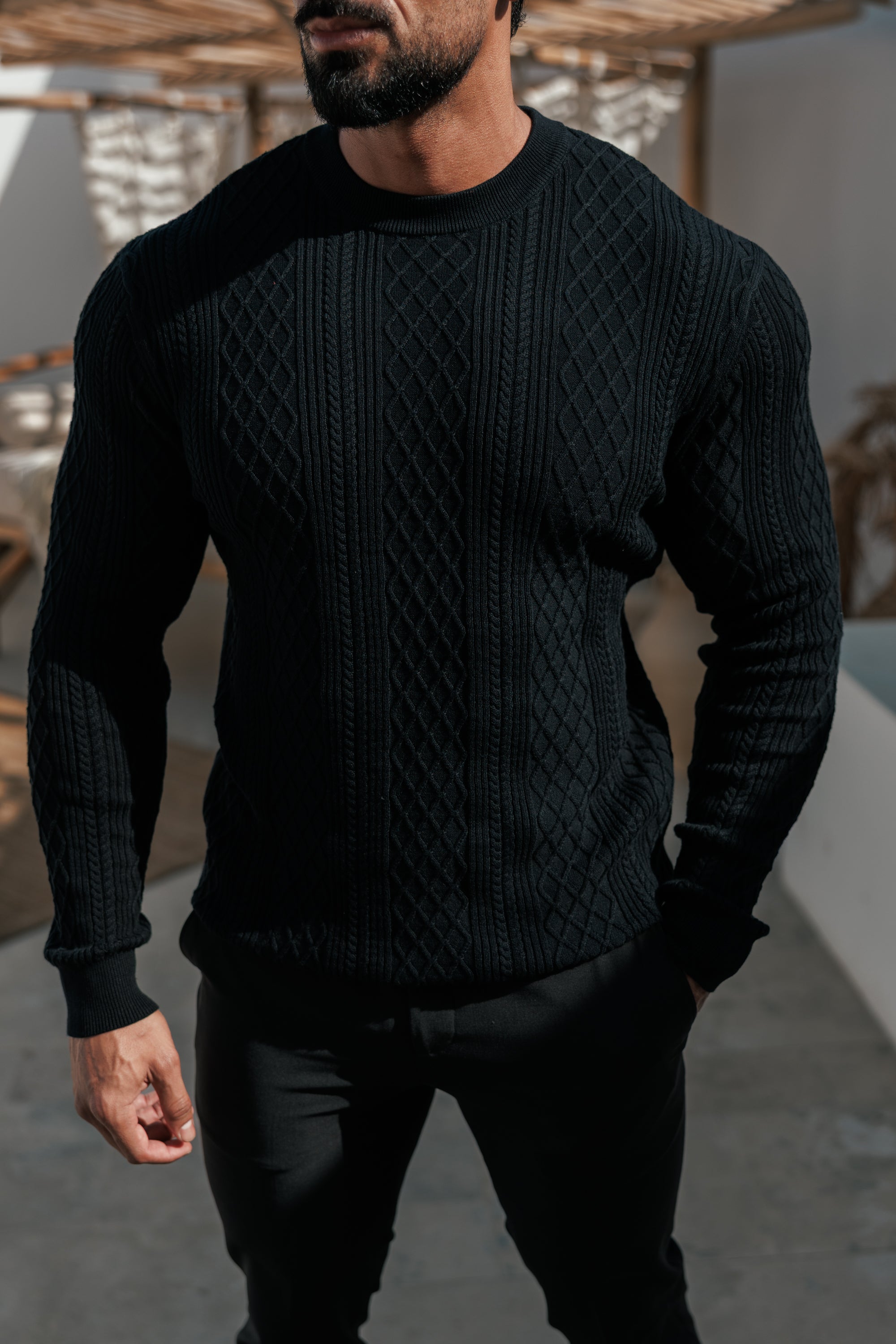 Fine Knit Diamond Black Jumper Long Sleeve - FSA006