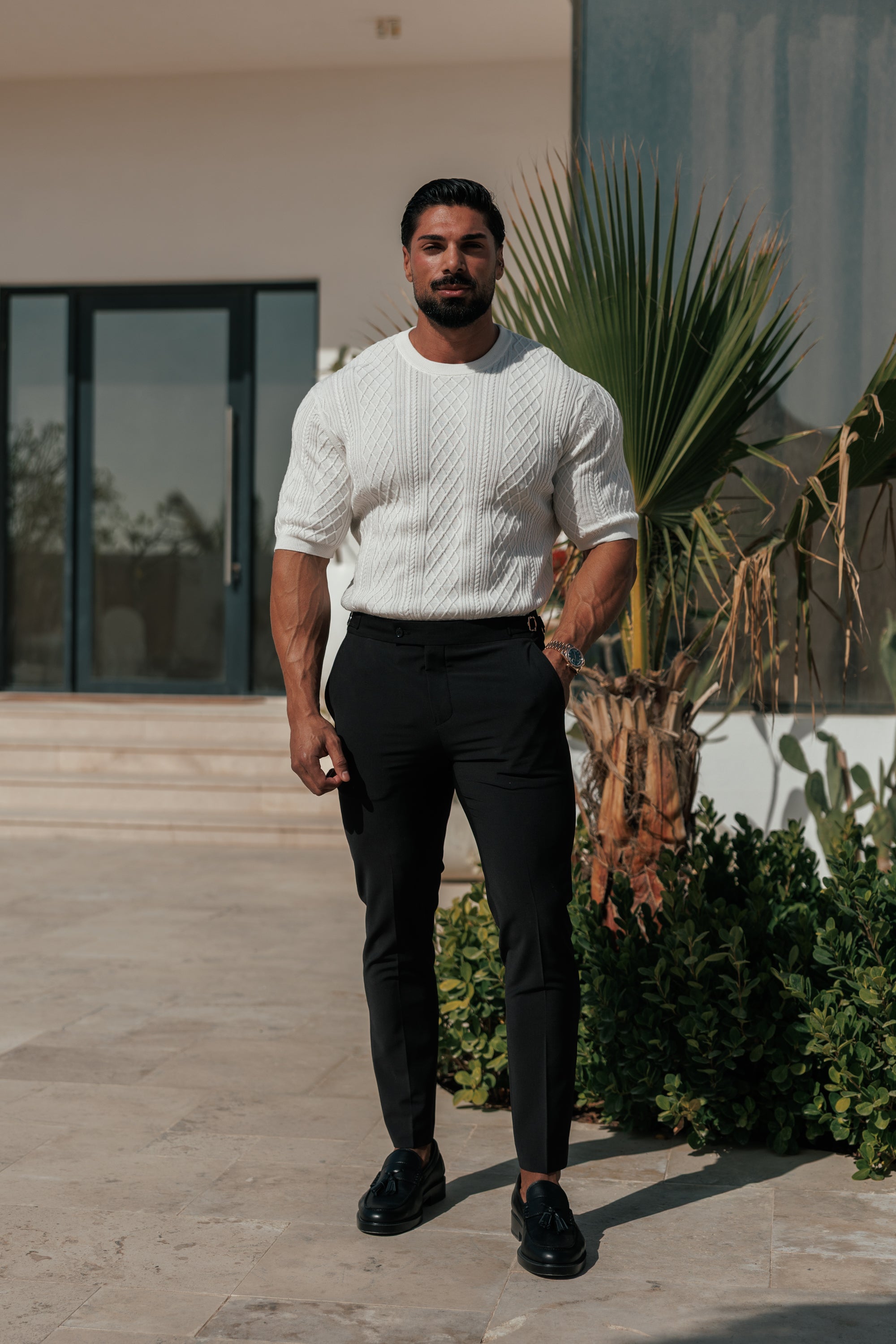 Fine Knit Diamond Off White Jumper Short Sleeve - FSA009