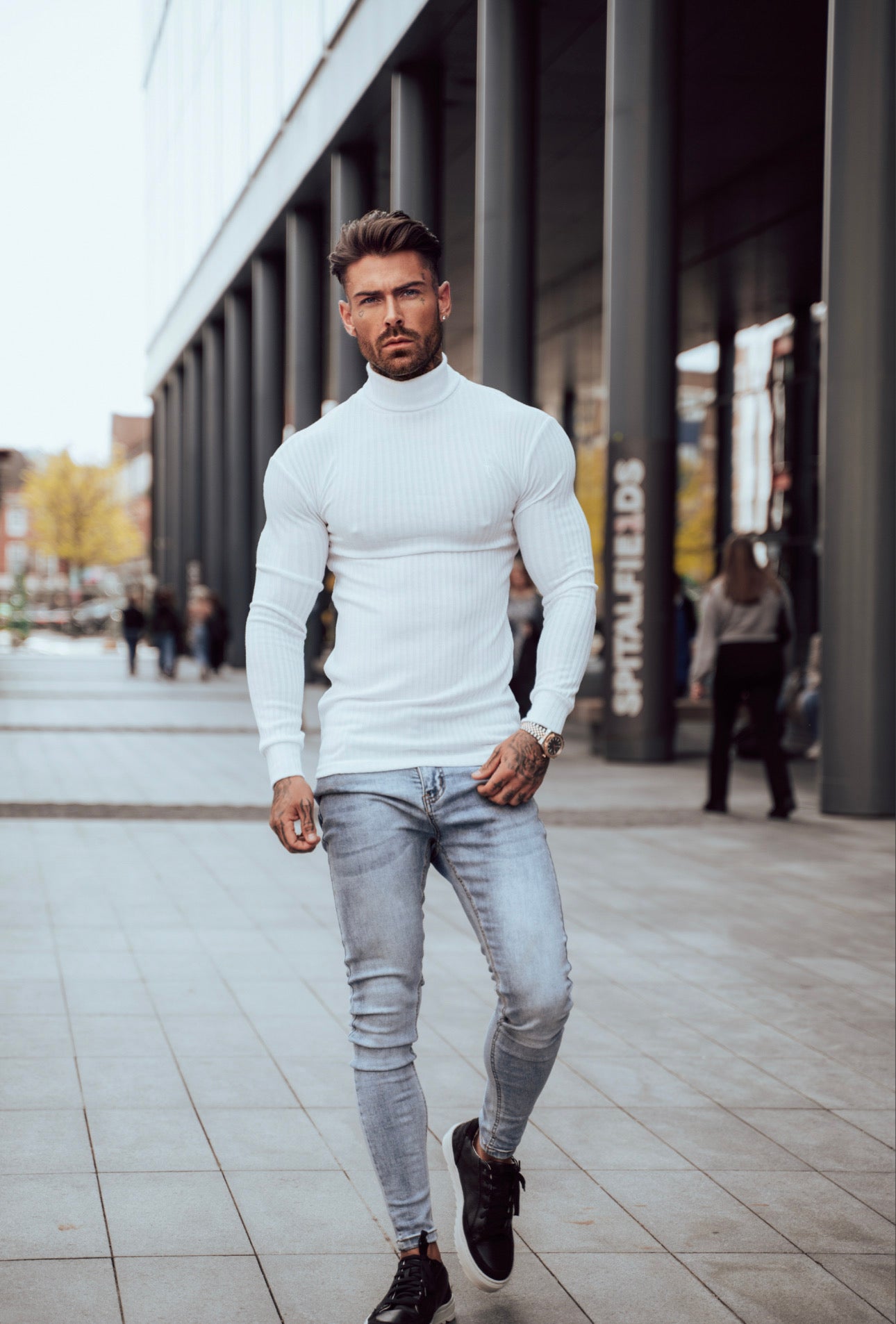 Classic White Ribbed Knit Roll-neck Jumper - FSH592