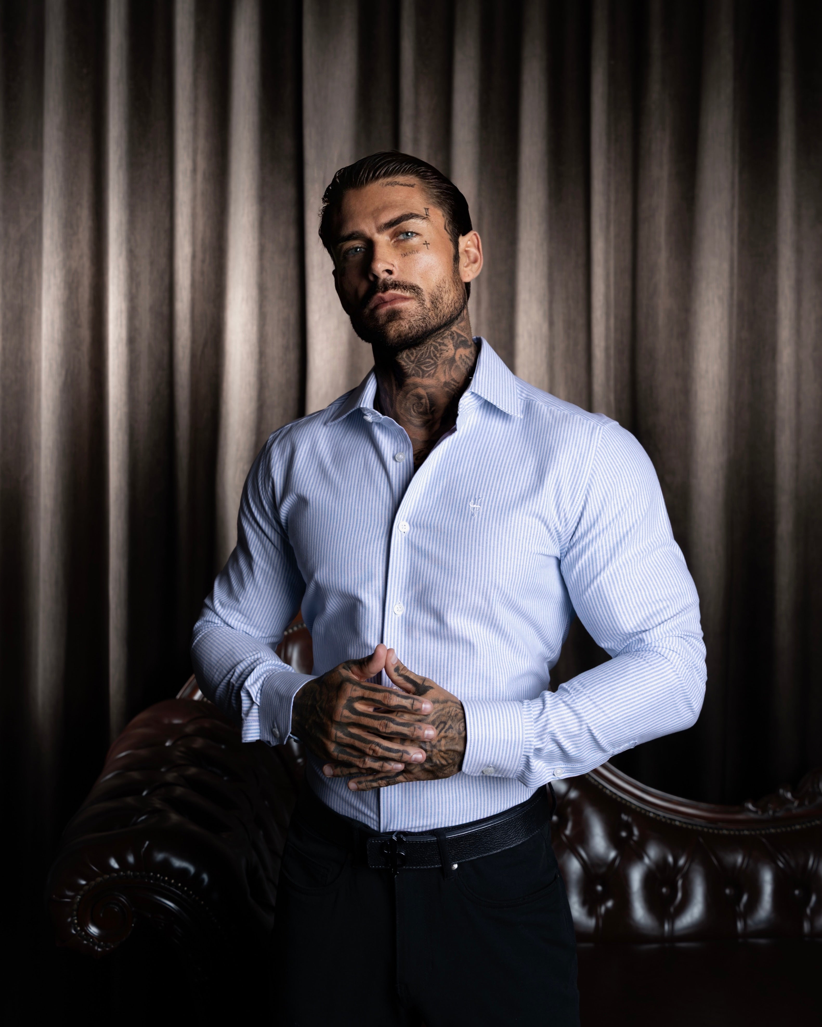 Classic Oxford Long Sleeve White / Blue Stripe with Cutaway Collar - FS1174