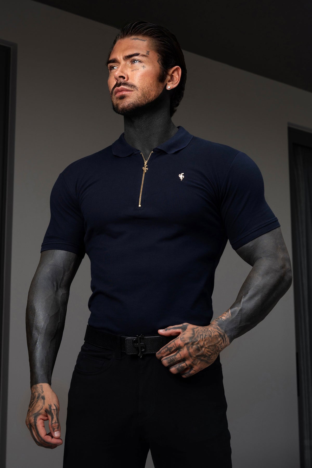 Classic Navy and Gold Zipped Polo Shirt - FSH1523