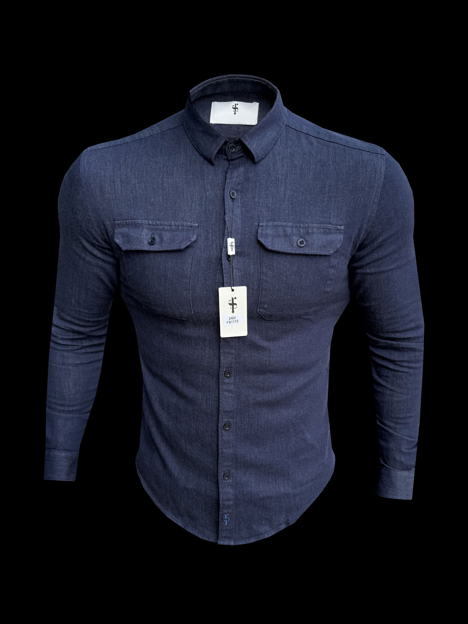 Classic Stretch Denim Navy Shacket Long Sleeve - FS1172