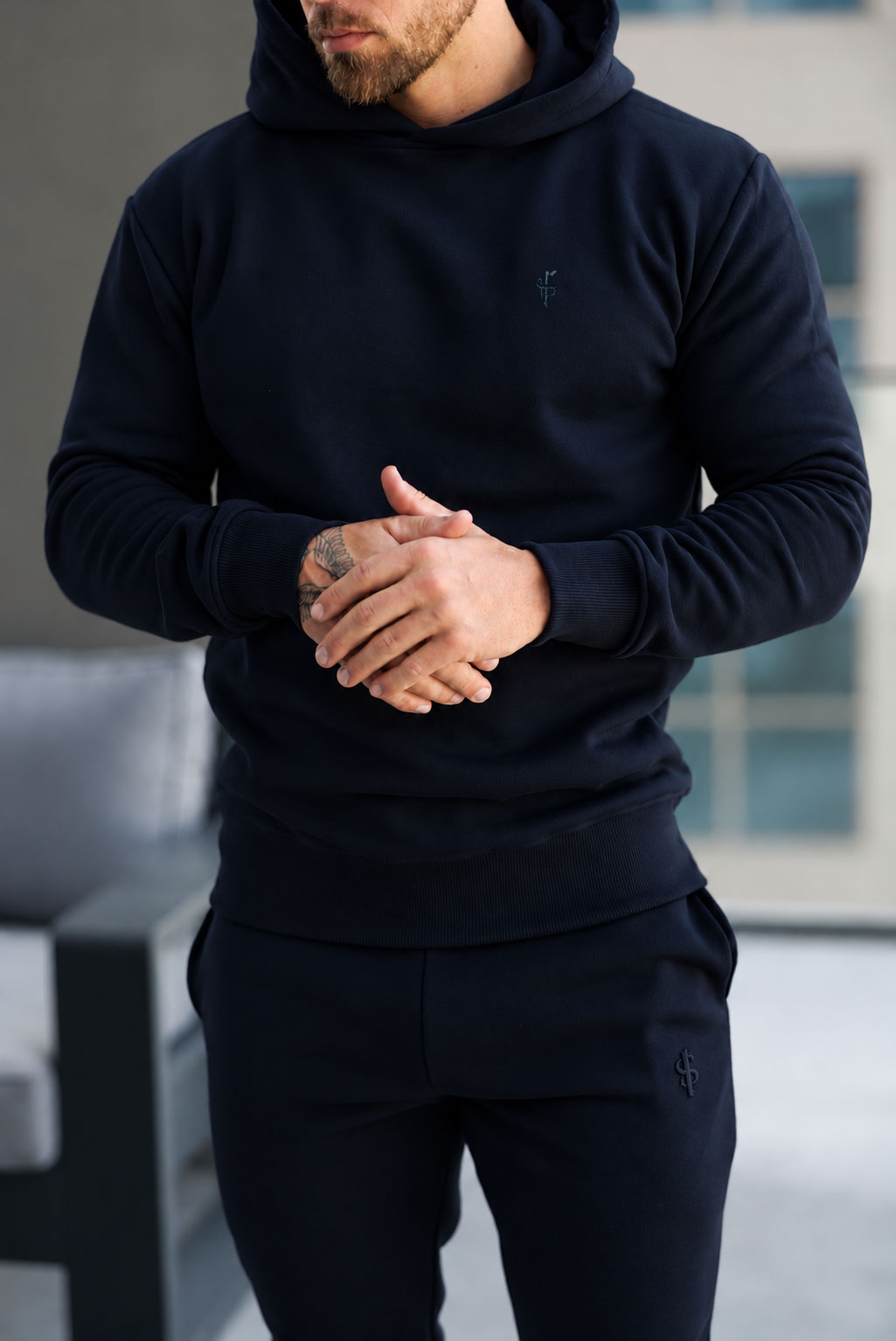 Navy Hoodie with Tonal Branding - FSH1718