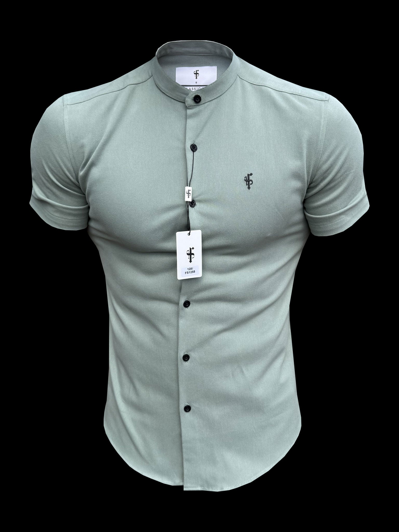 Classic Stretch Khaki / Sage with Grandad Collar Short Sleeve - FS1258