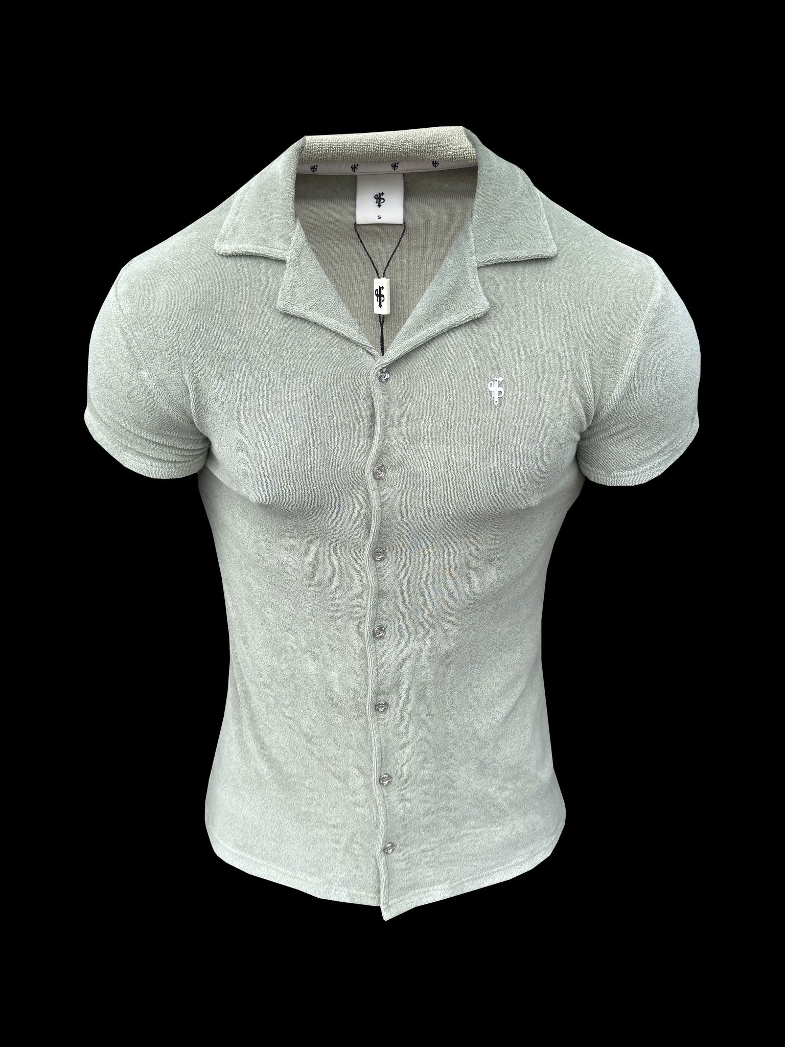 Olive Towelling Revere Shirt Short Sleeve - FSH1498