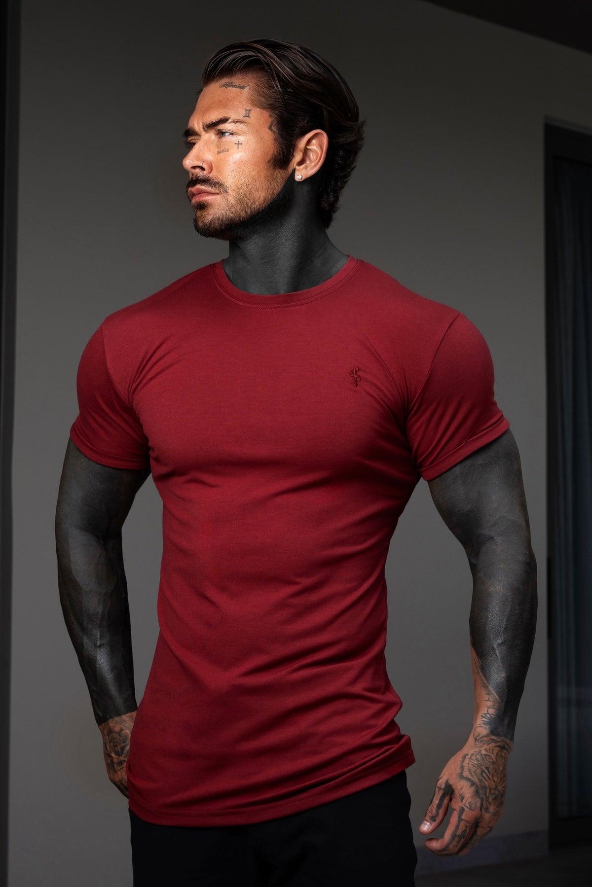 Burgundy Viscose Crew T-Shirt Short Sleeve - FSH1507