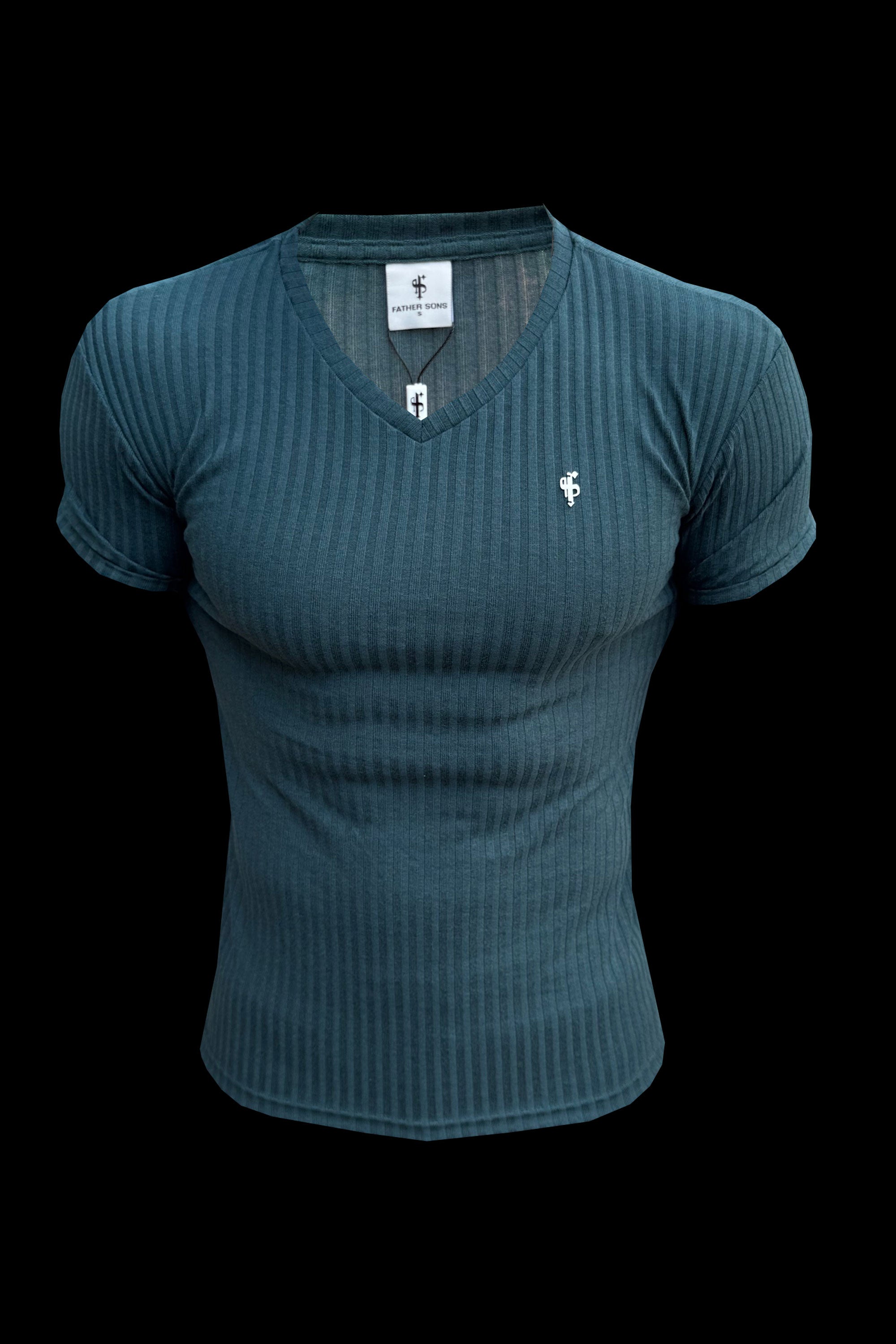 Super Slim Forest Green / Silver V Neck Ribbed Crew - FSH1368