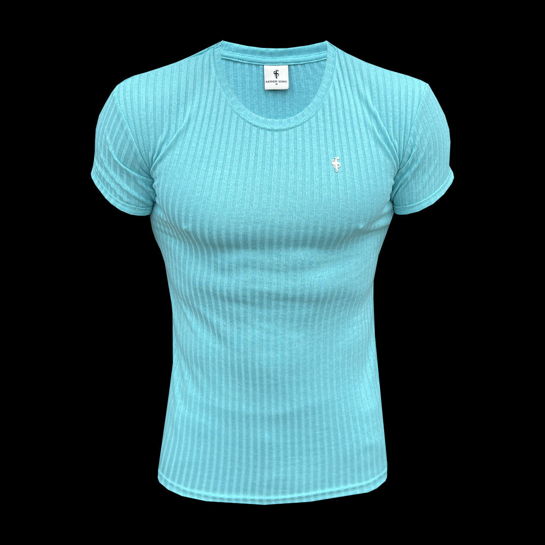 Classic Turquoise / Silver Ribbed Knit Super Slim Short Sleeve Crew - FSH1092