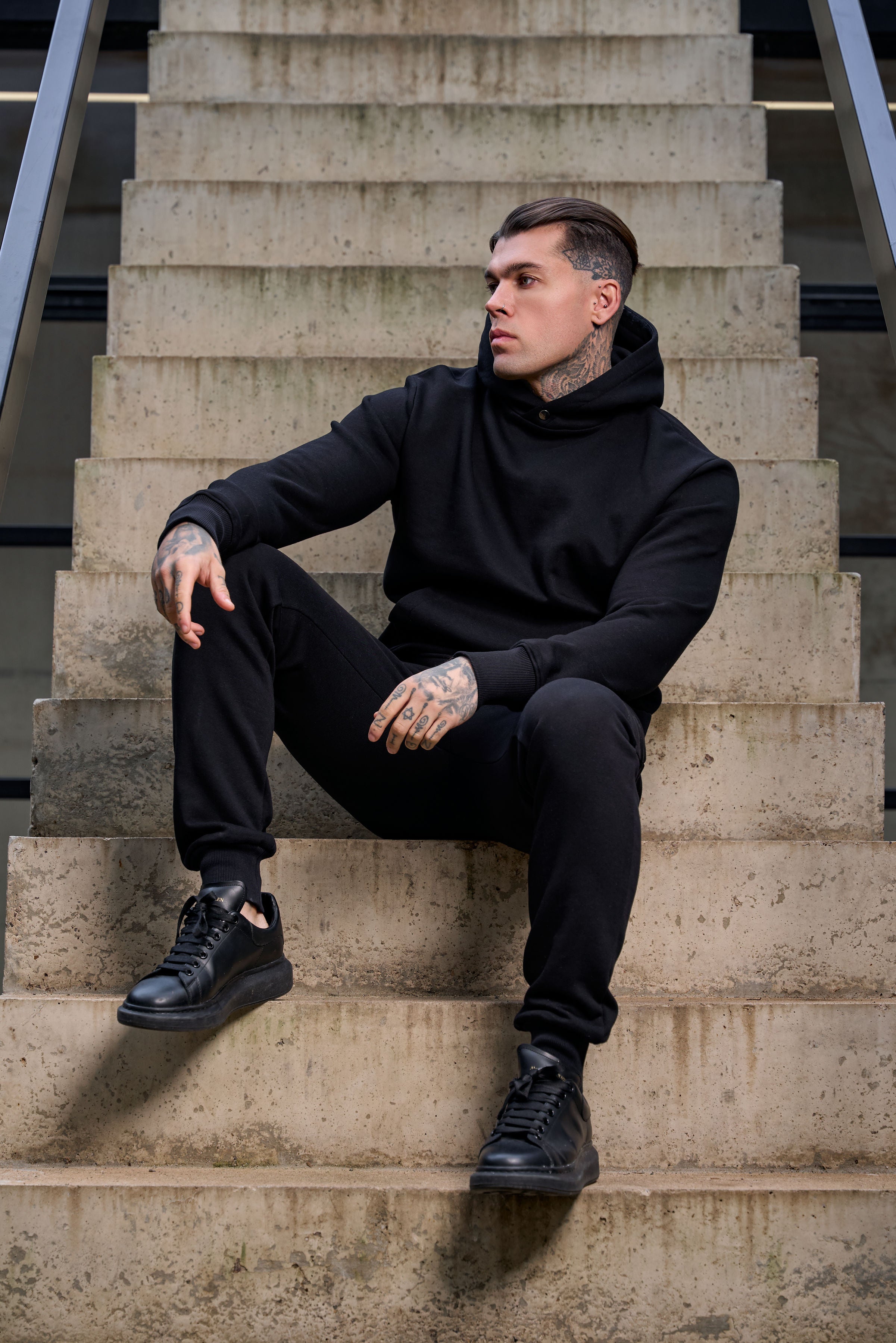 Black Oversized Hoodie With Functional FS Stud - FSR001