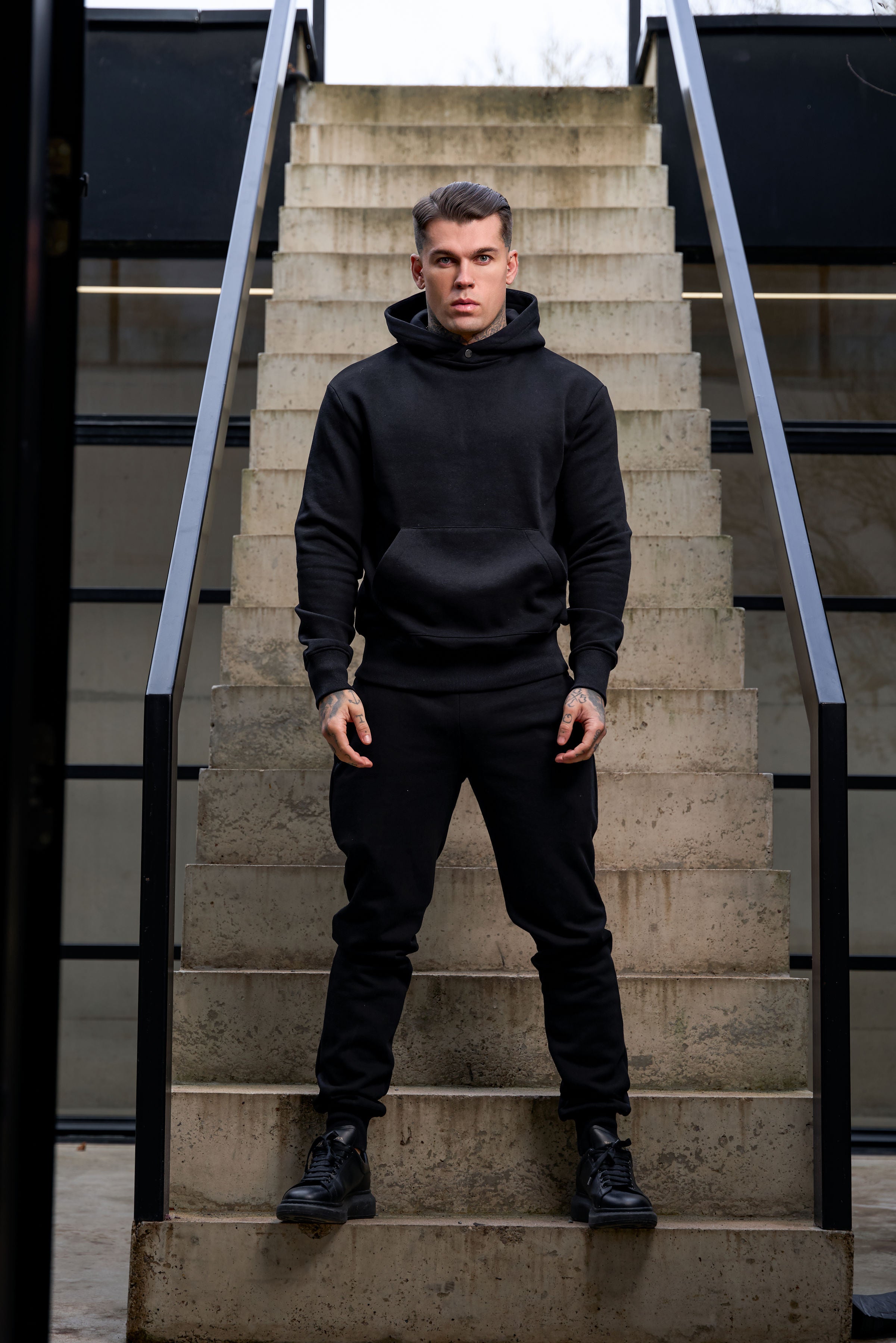 Black Oversized Hoodie With Functional FS Stud - FSR001
