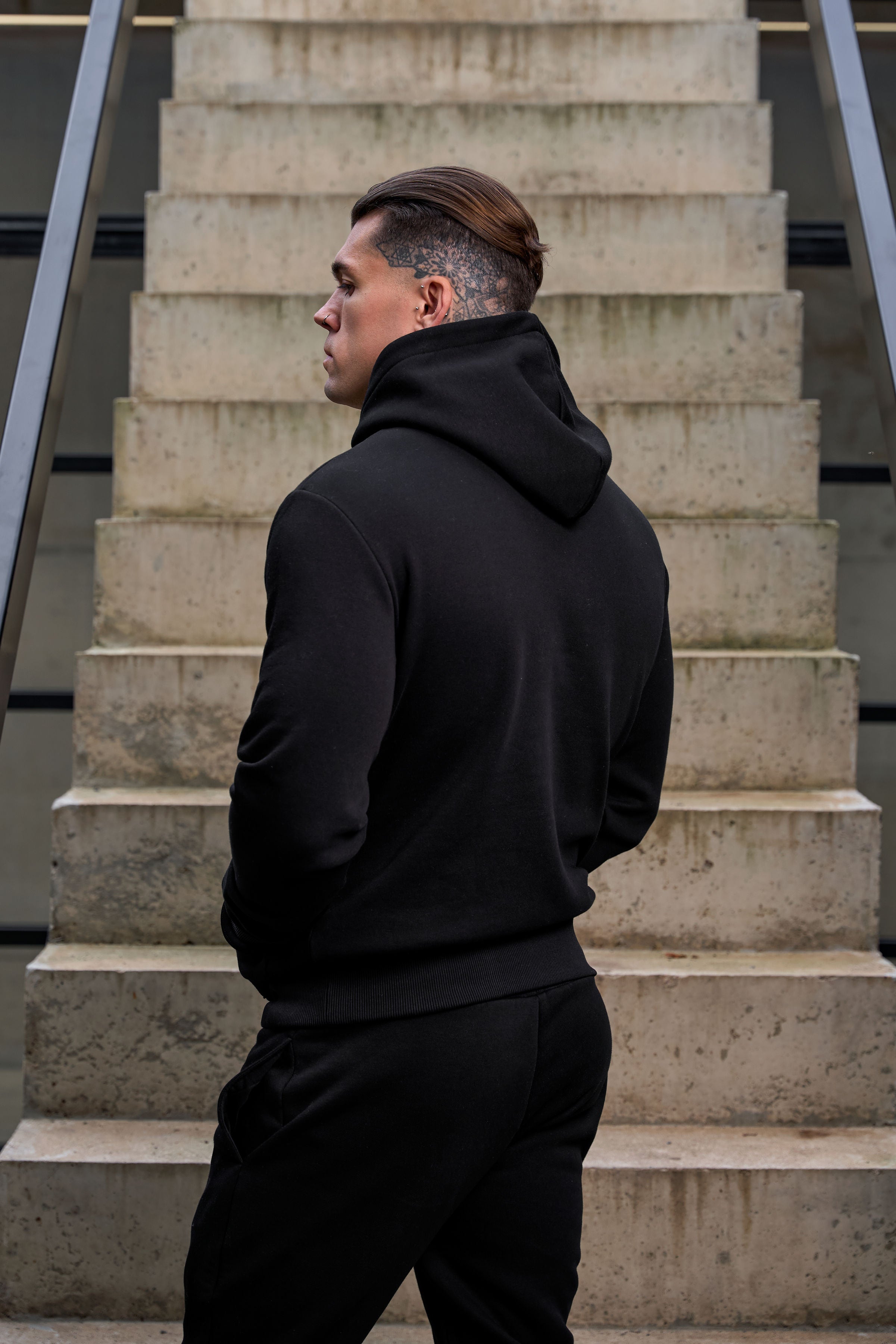 Black Oversized Hoodie With Functional FS Stud - FSR001
