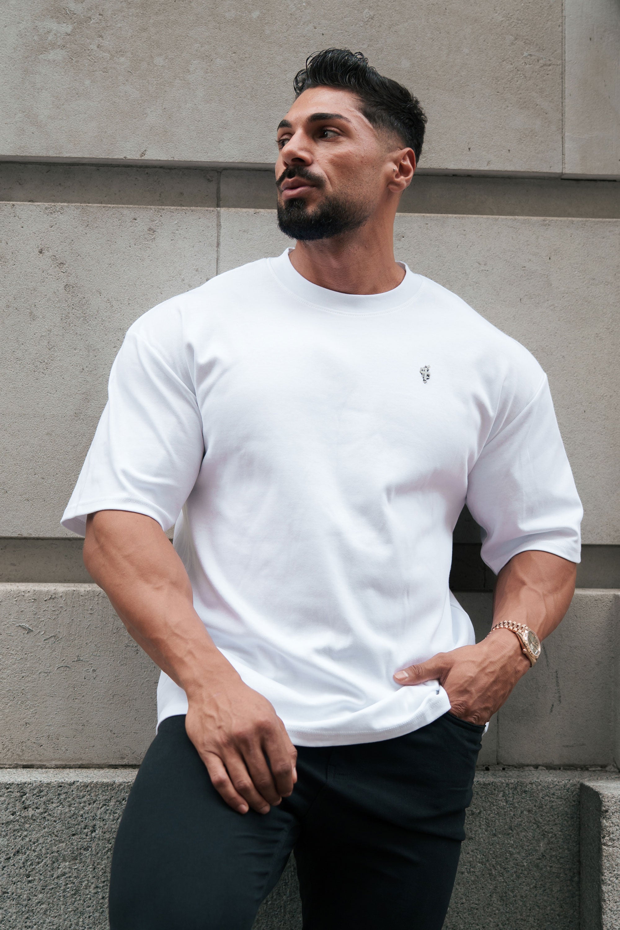 White / Silver Oversized Crew T Shirt - FSH1423