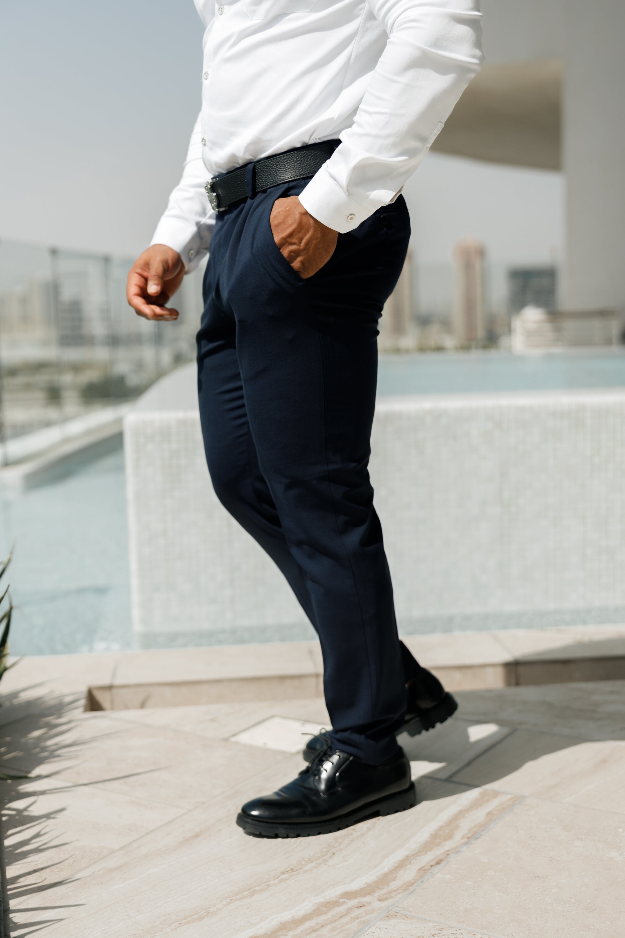Relaxed Formal Plain Navy Stretch Trousers - FSTR009 RELAXED
