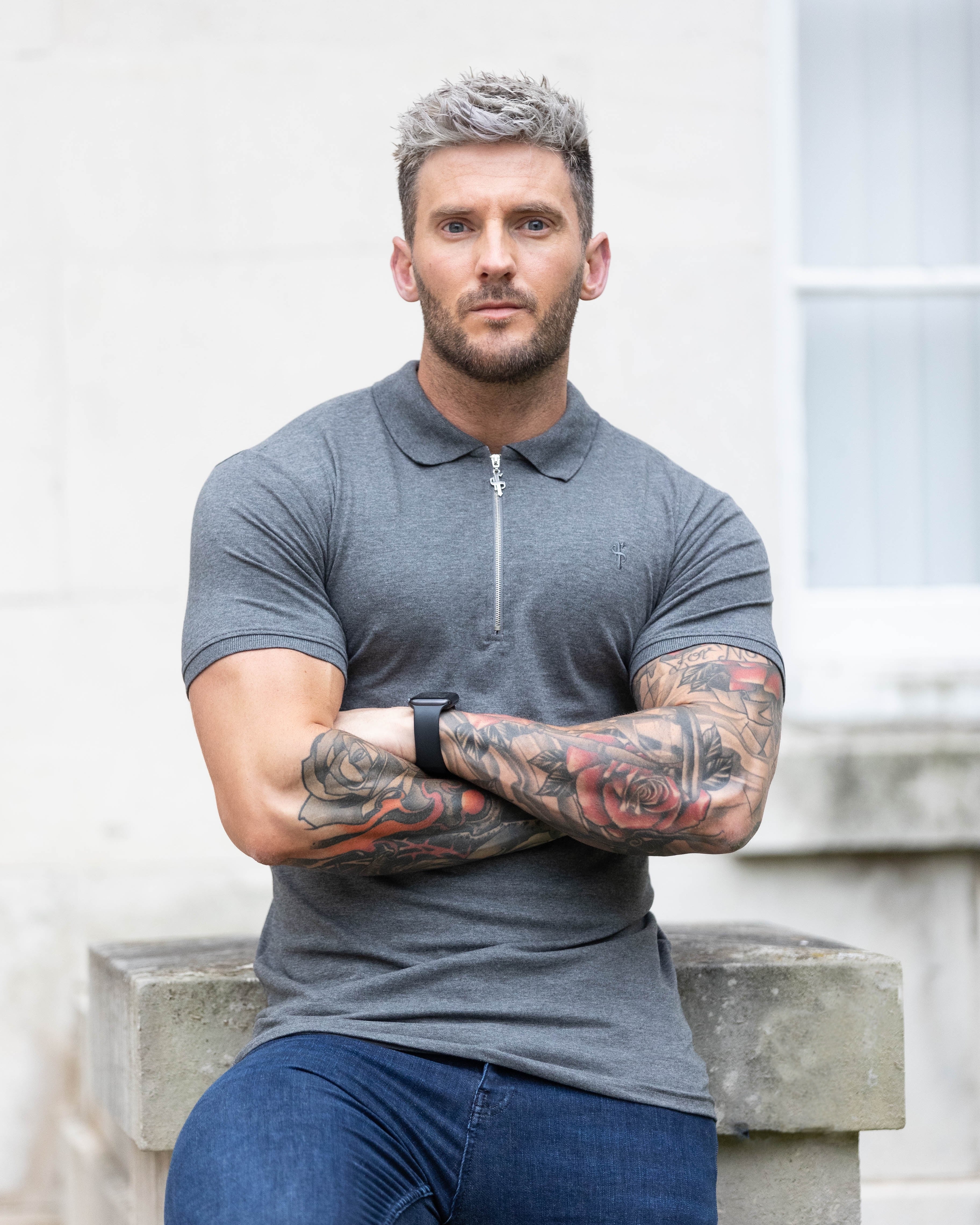 Classic Dark Grey and Silver Zipped Polo Shirt - FSH812