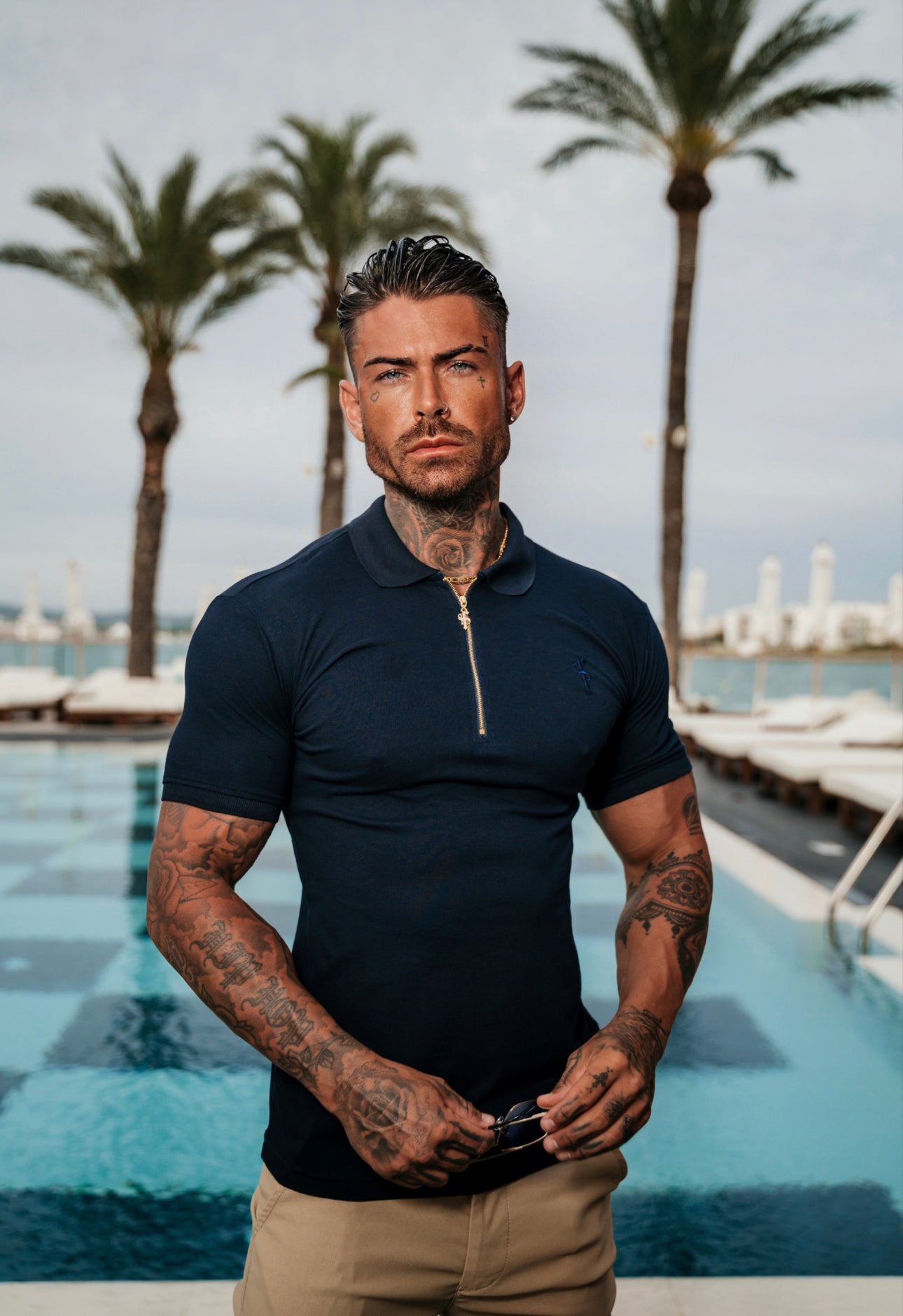 Classic Navy and Gold Zipped Polo Shirt - FSH809