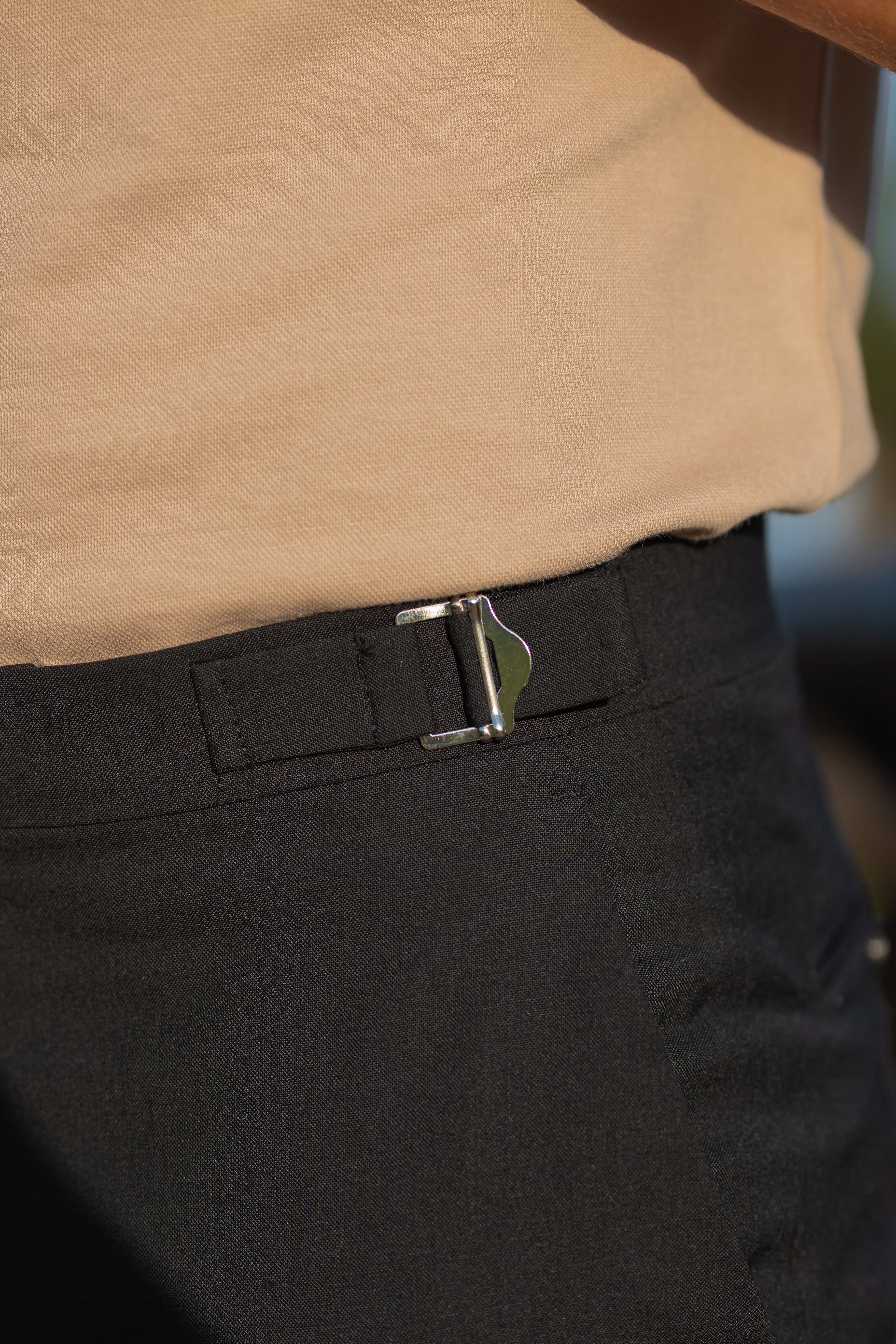 Slim Formal Black Stretch Trousers With Silver Waist Adjusters - FST013