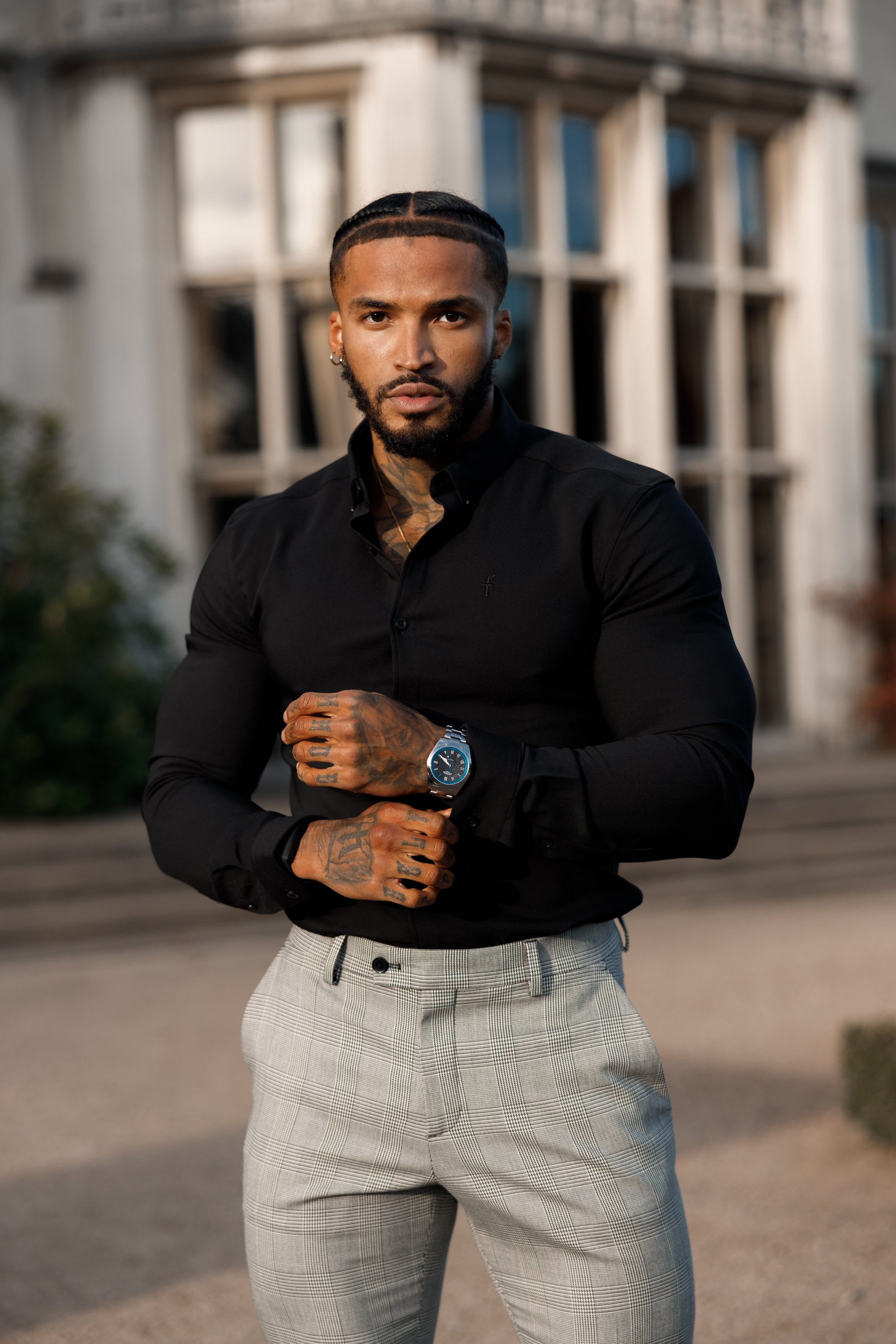 Slim Formal Grey Prince of Wales Check Stretch Trousers - FSTR011