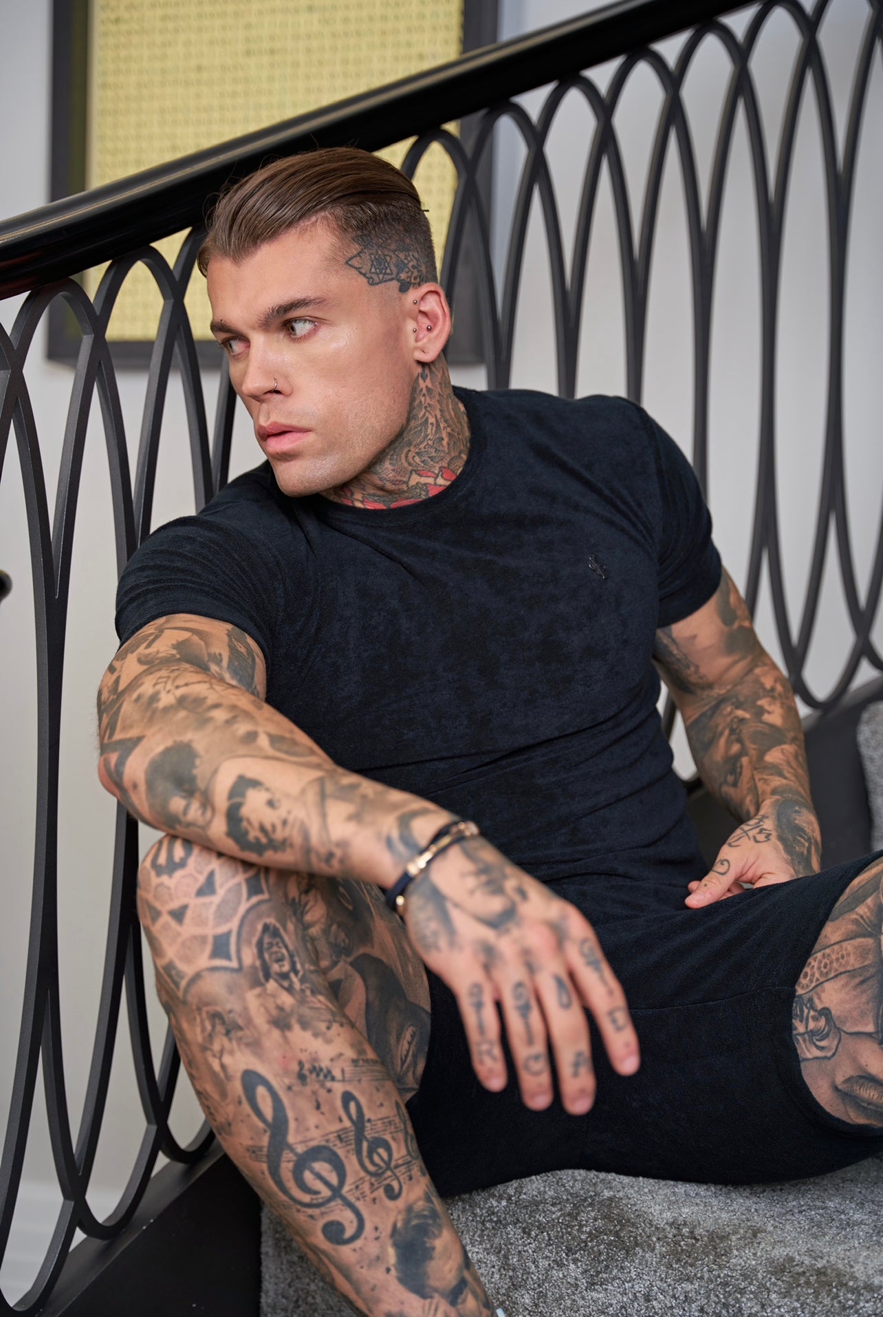 Black Towelling Crew T Shirt - FSH816