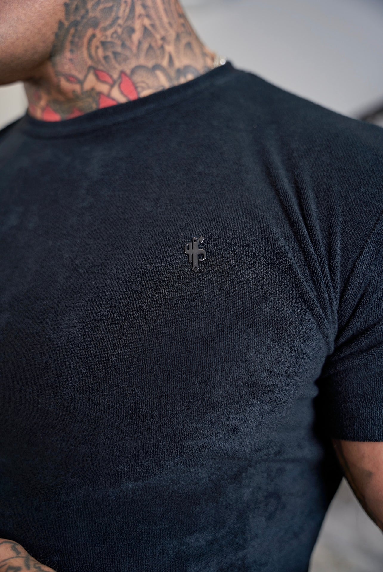 Black Towelling Crew T Shirt - FSH816