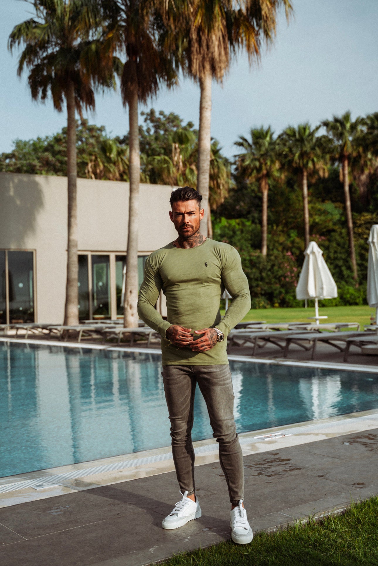 Khaki Slub Crew Long Sleeve With Cuff - FSH728