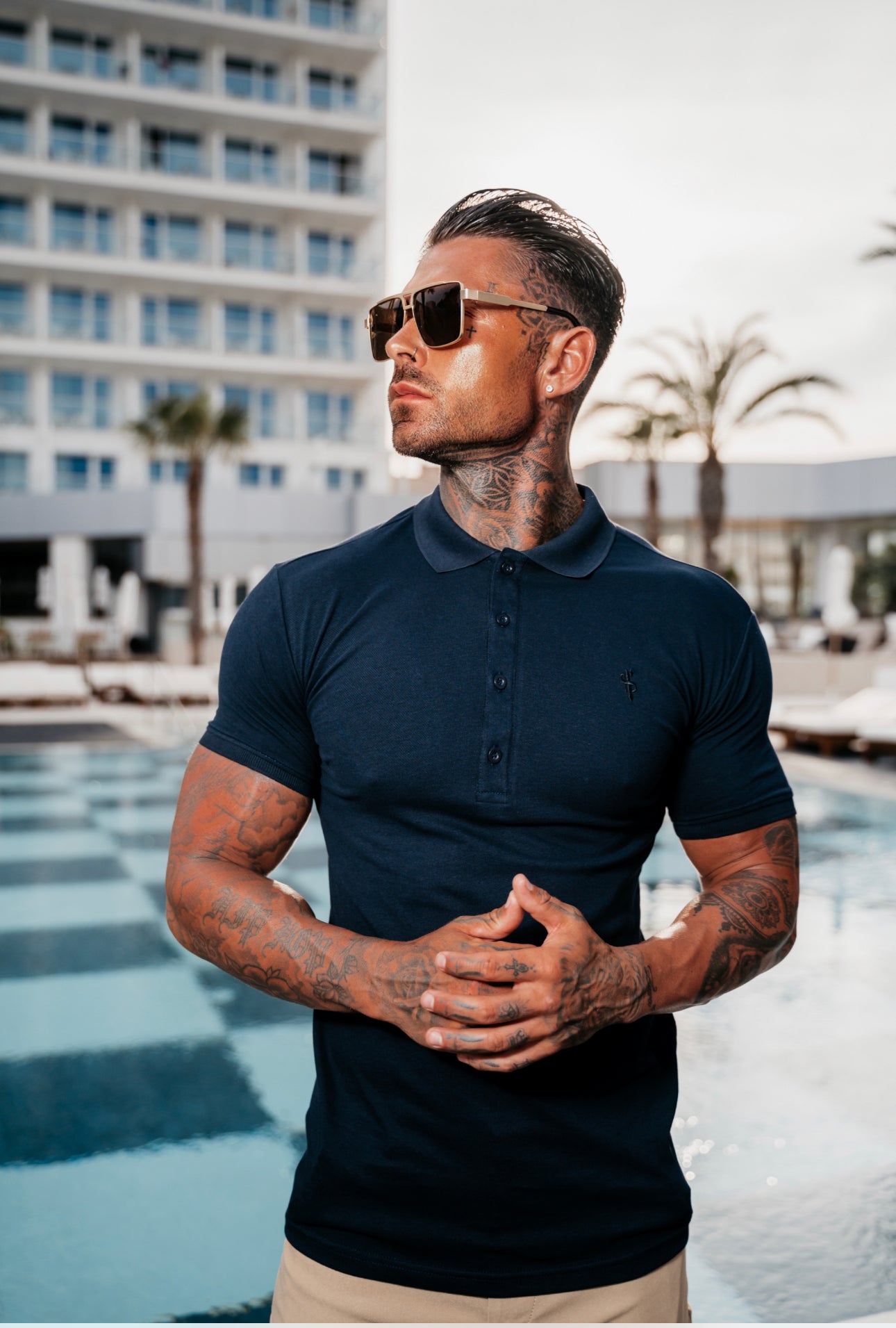 Classic Navy Polo Shirt with Tonal Button and Embroidery - FSH825
