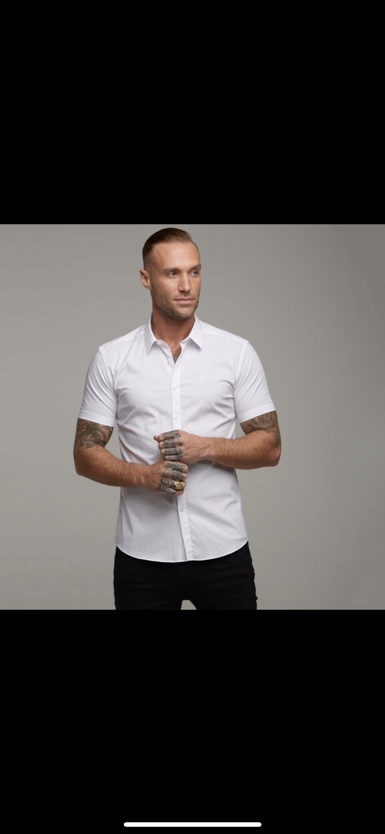 Super Slim Stretch White Tonal Buttons and Embroidery Short Sleeve - FS889