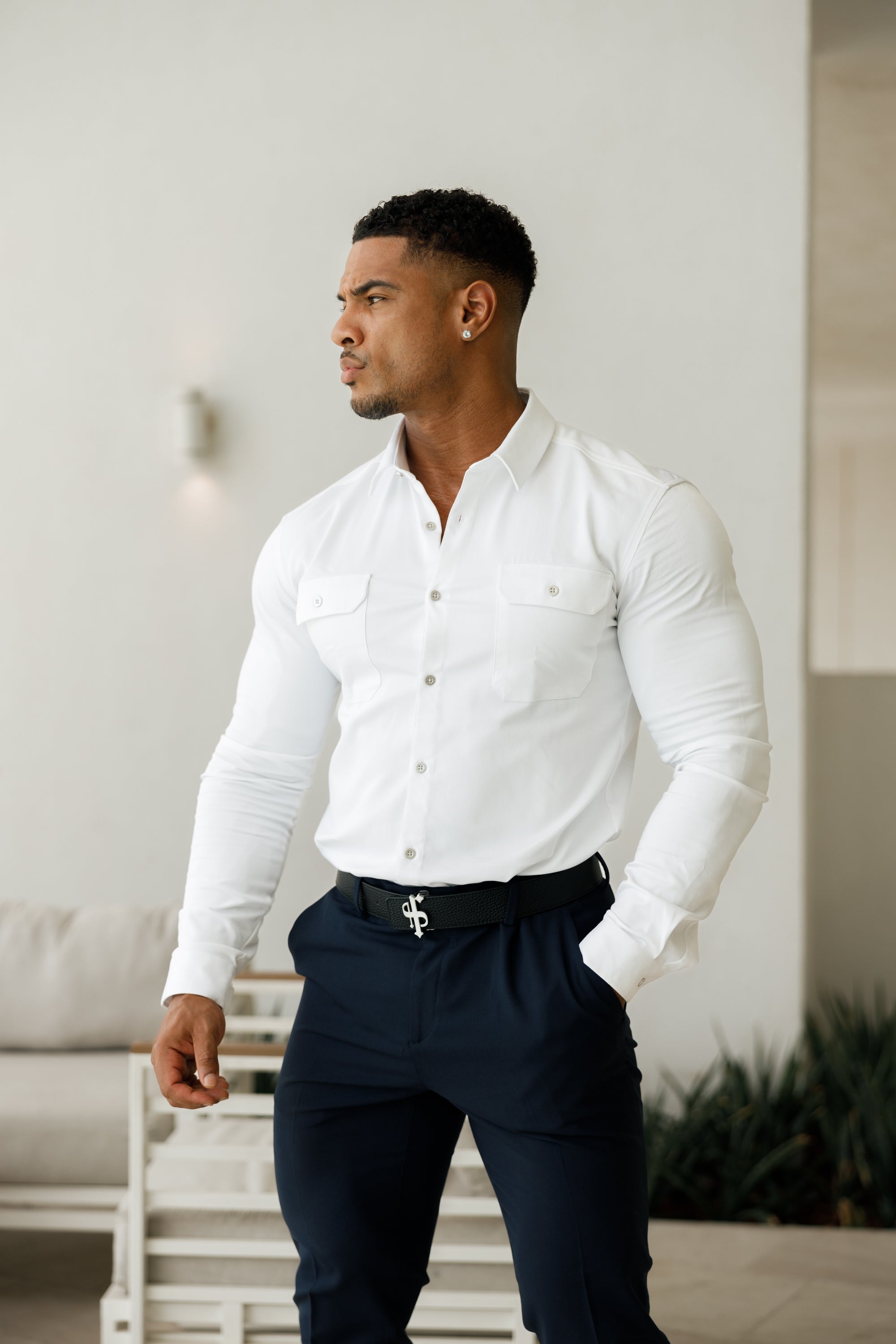 Black / Tan Leather Reversible Belt with Silver FS Buckle - FSBELT002