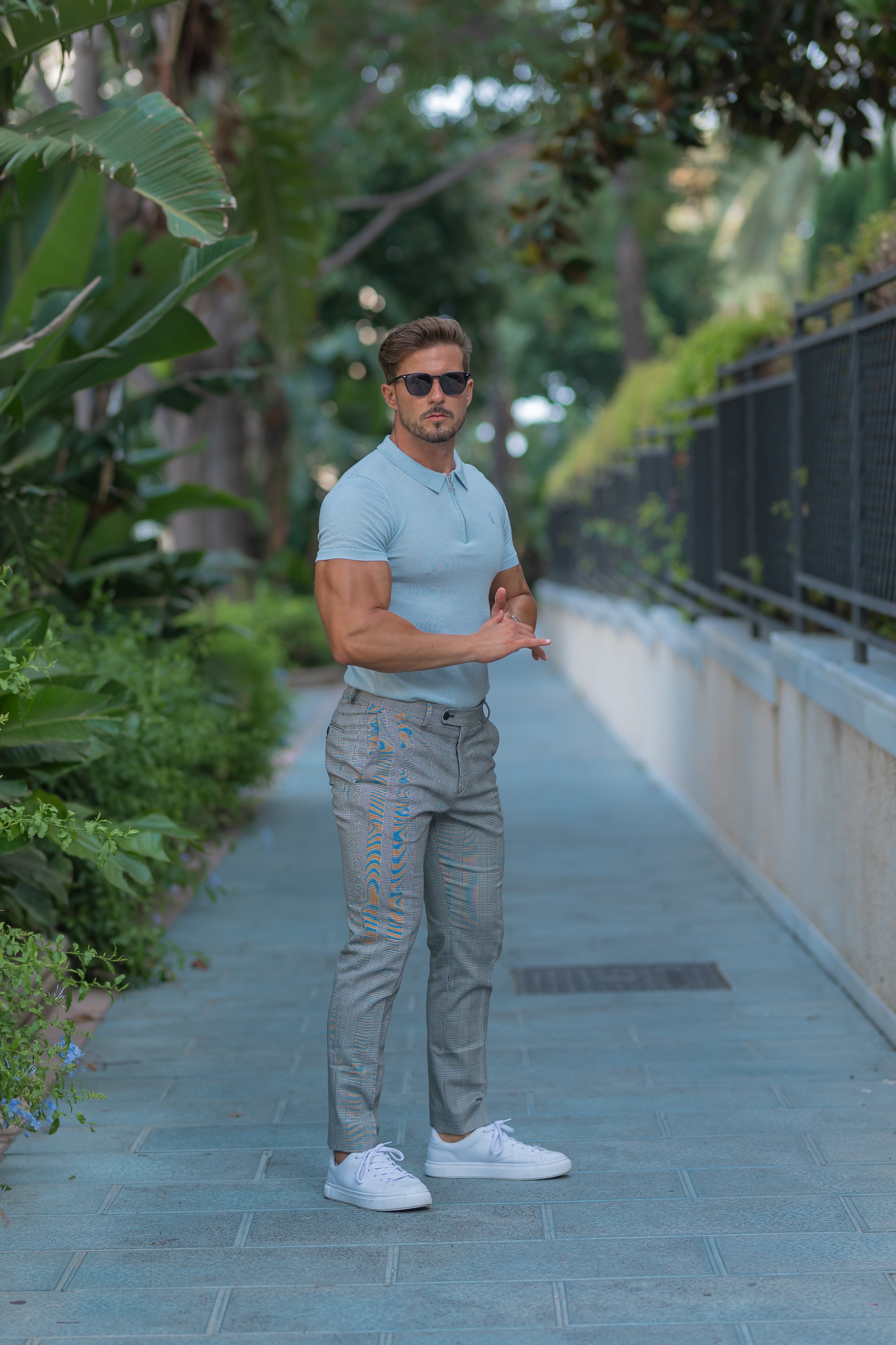 Slim Formal Black / Ecru Prince of Wales Check Stretch Trousers - FSTR012