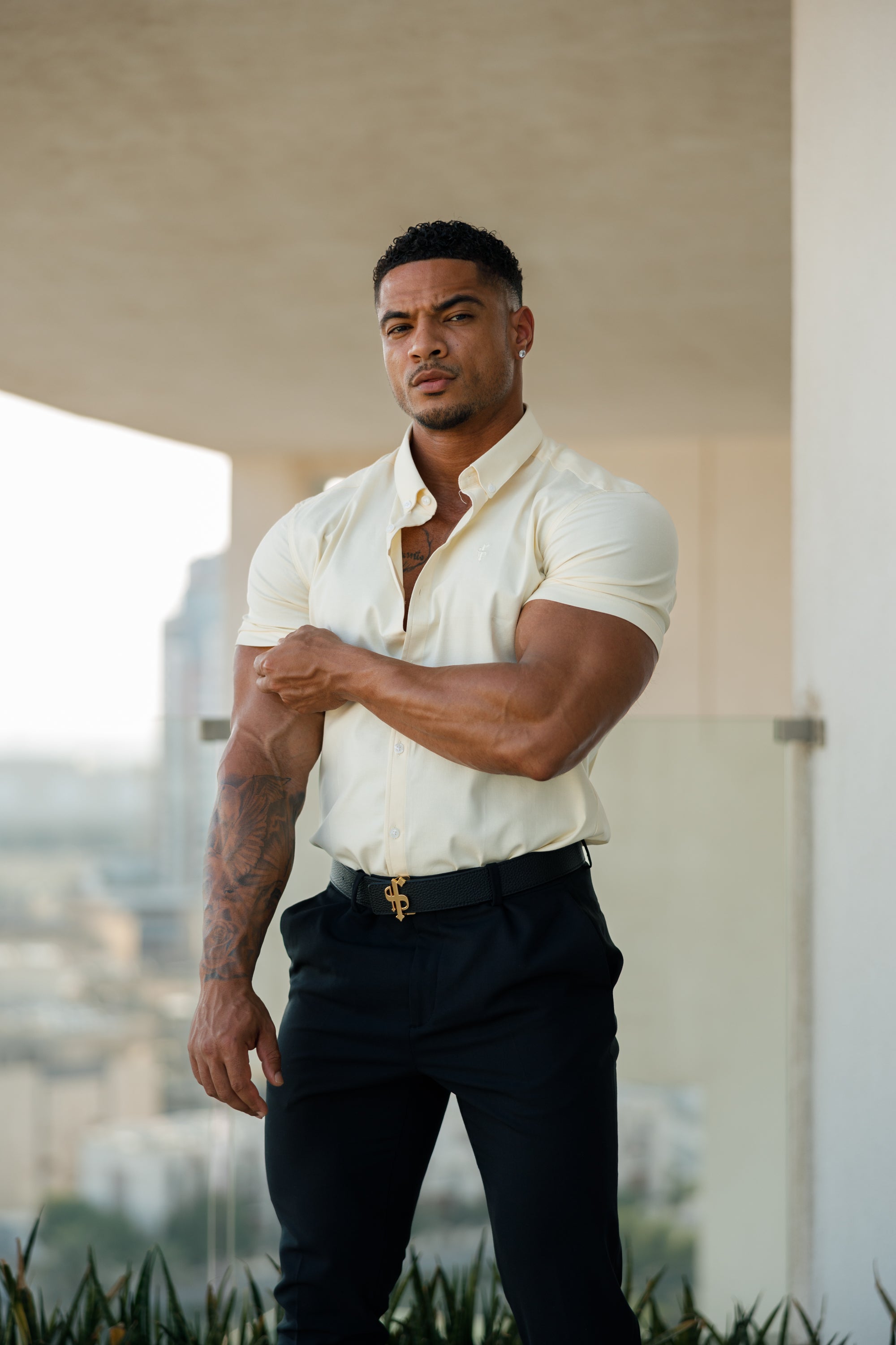 Super Slim Stretch Classic Oxford Lemon Short Sleeve - FS315