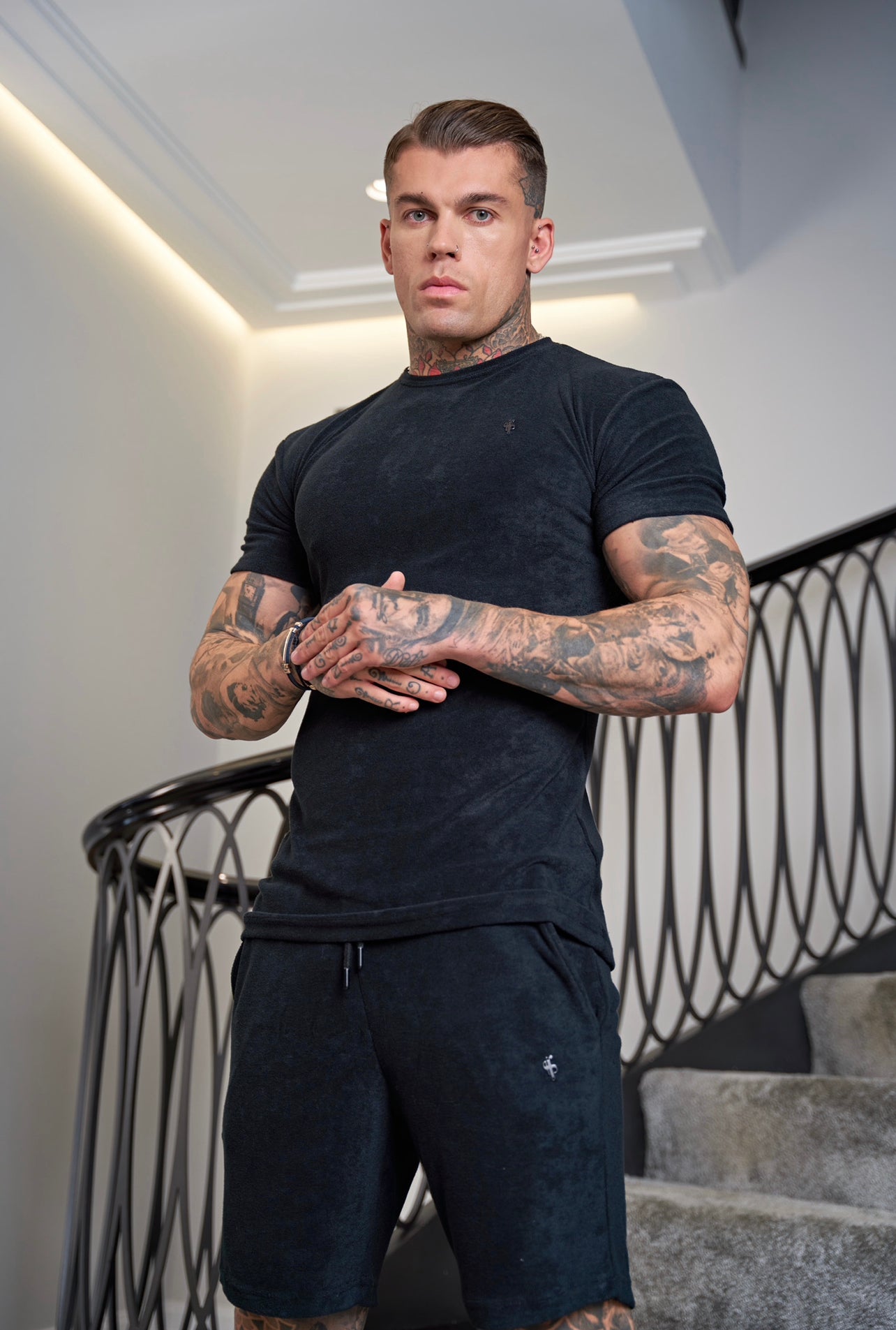 Black Towelling Crew T Shirt - FSH816