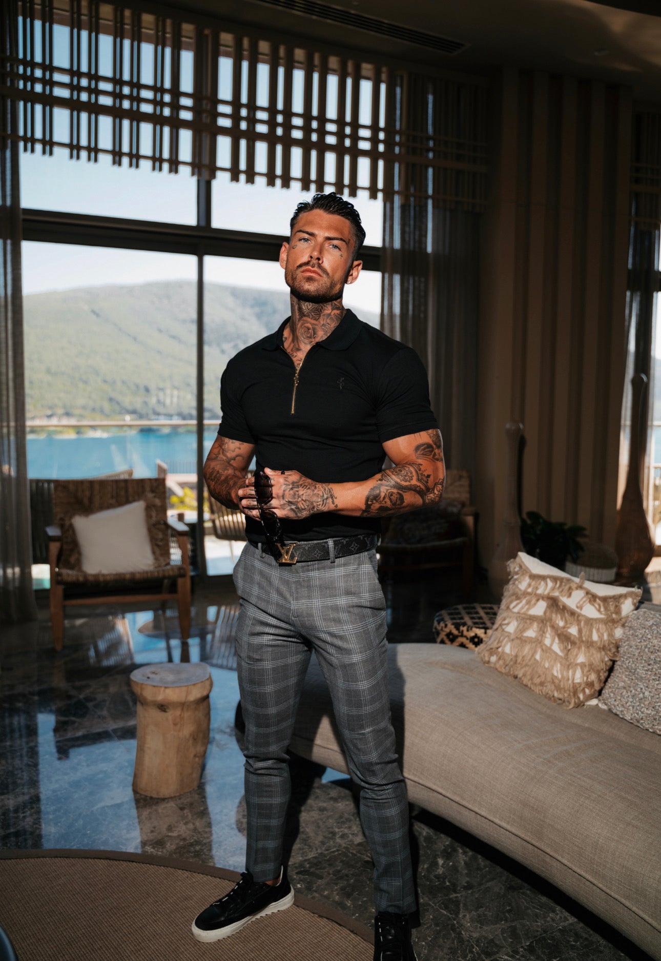 Classic Black and Gold Zipped Polo Shirt - FSH239