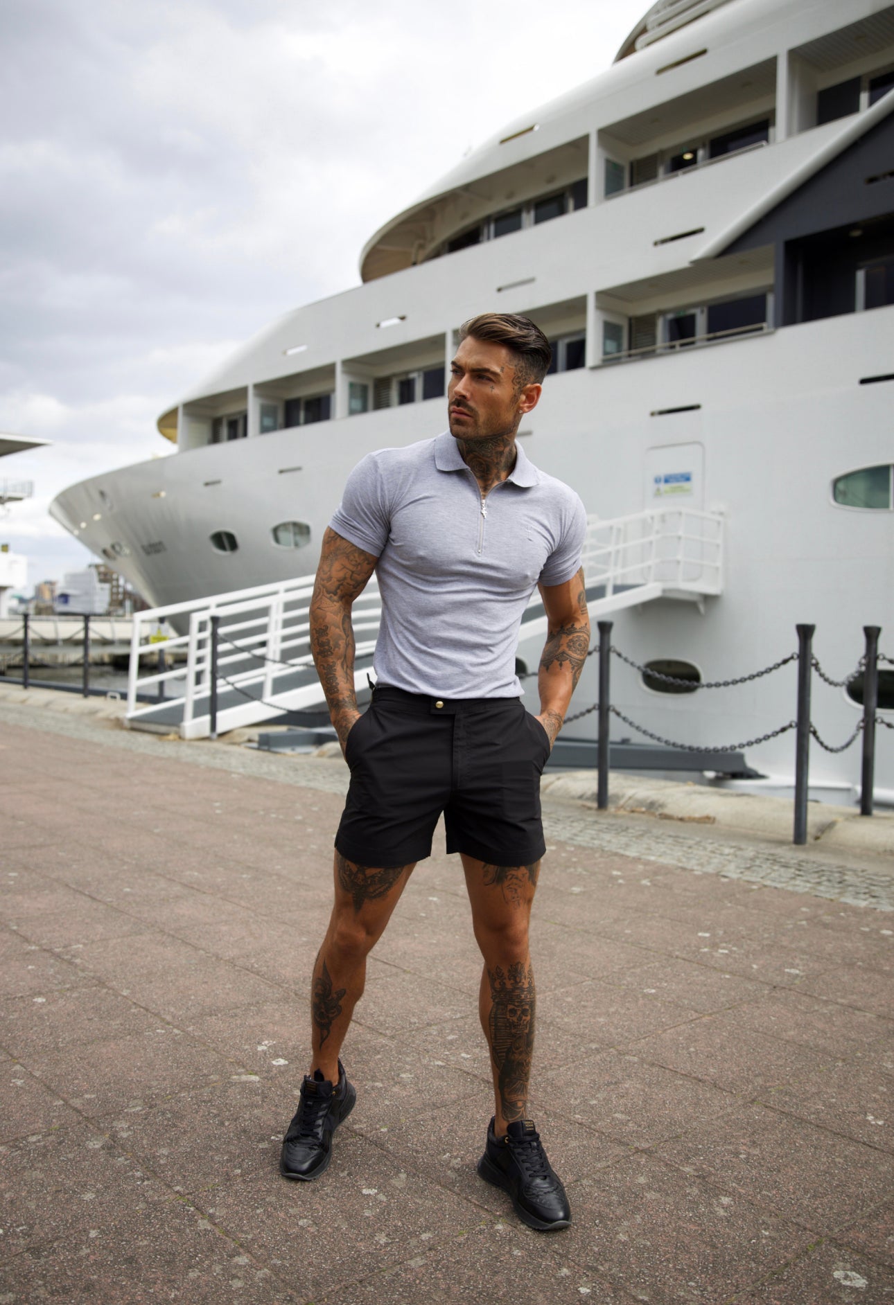 Classic Light Grey and Silver Zipped Polo Shirt - FSH813