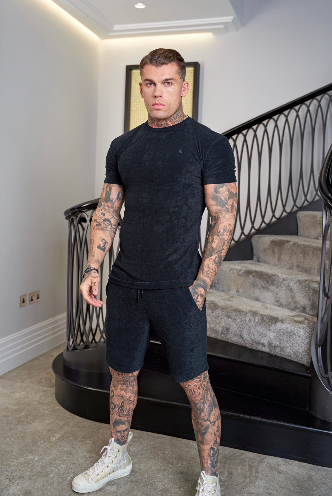 Black Towelling Crew T Shirt - FSH816