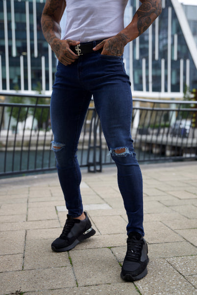 Father Sons Ultra Stretch Navy Bleached Slim Jeans with Knee Rips - FS