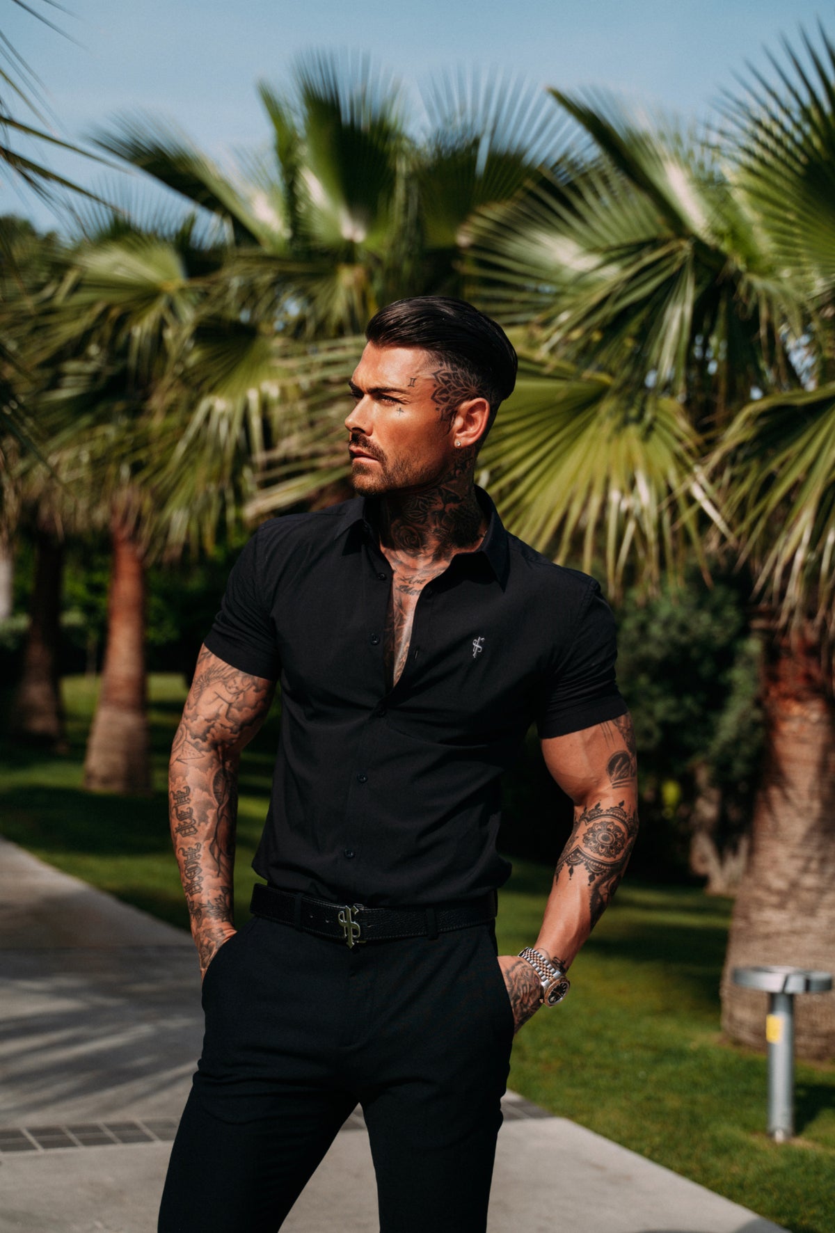 Super Slim Stretch Classic Black Short Sleeve - FS127