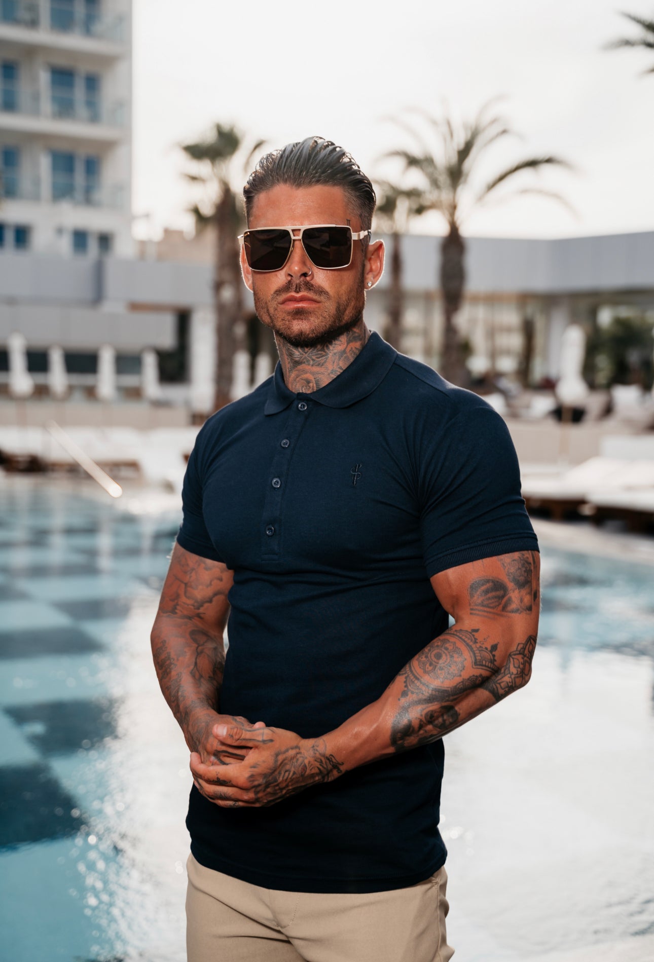 Classic Navy Polo Shirt with Tonal Button and Embroidery - FSH825