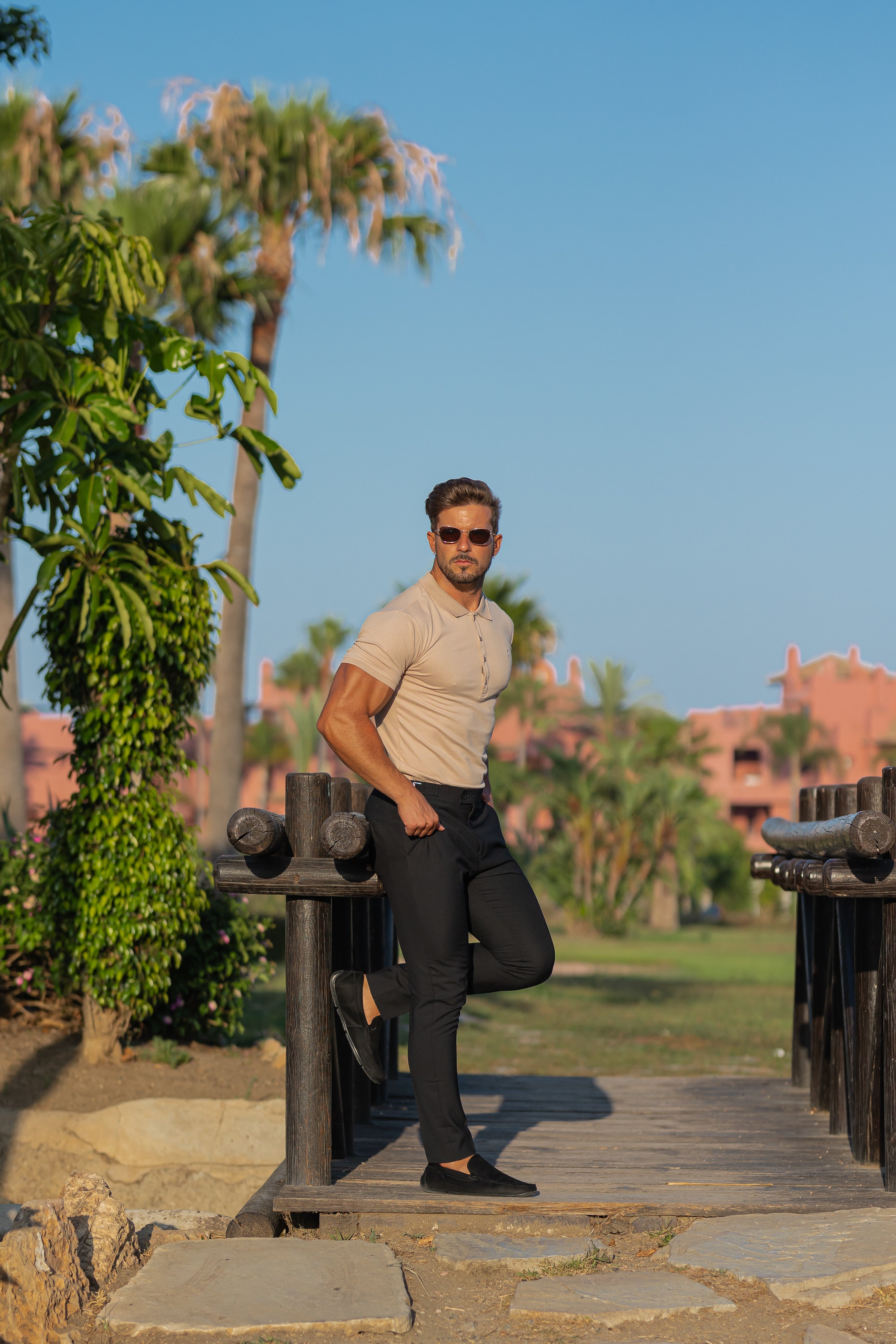 Classic Beige Polo Shirt with Tonal Button and Embroidery - FSH827