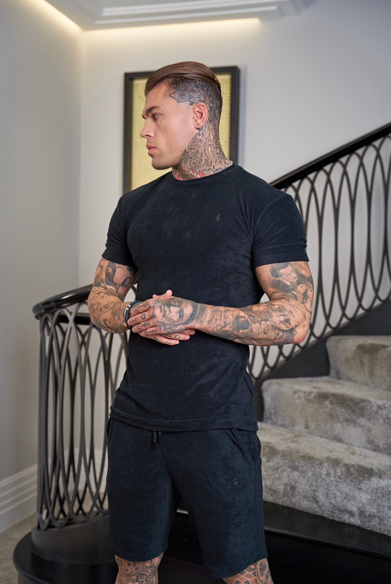 Black Towelling Crew T Shirt - FSH816